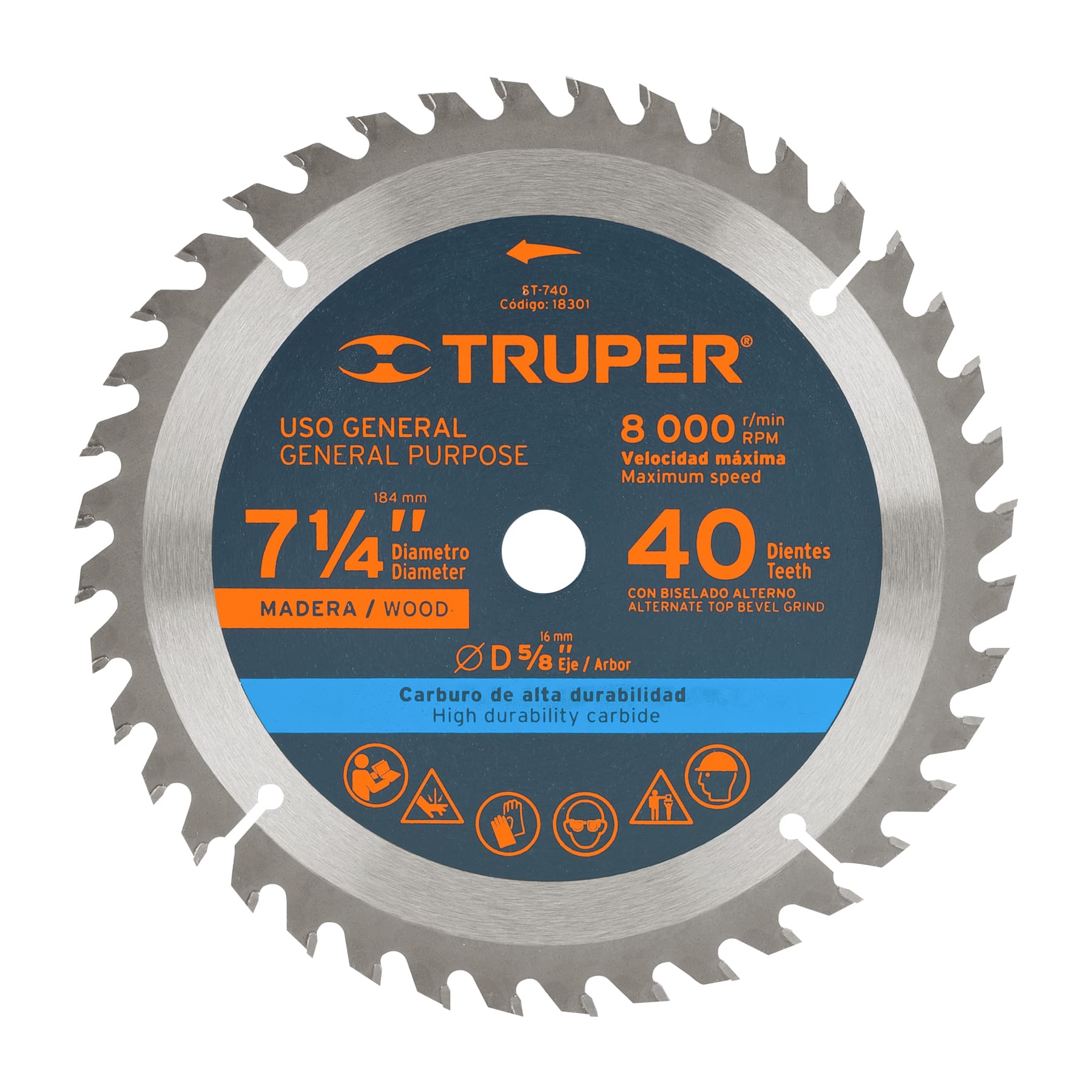 Disco Sierra Circular 7"1/4 para Madera 40 Dientes Centro 5/8" Truper