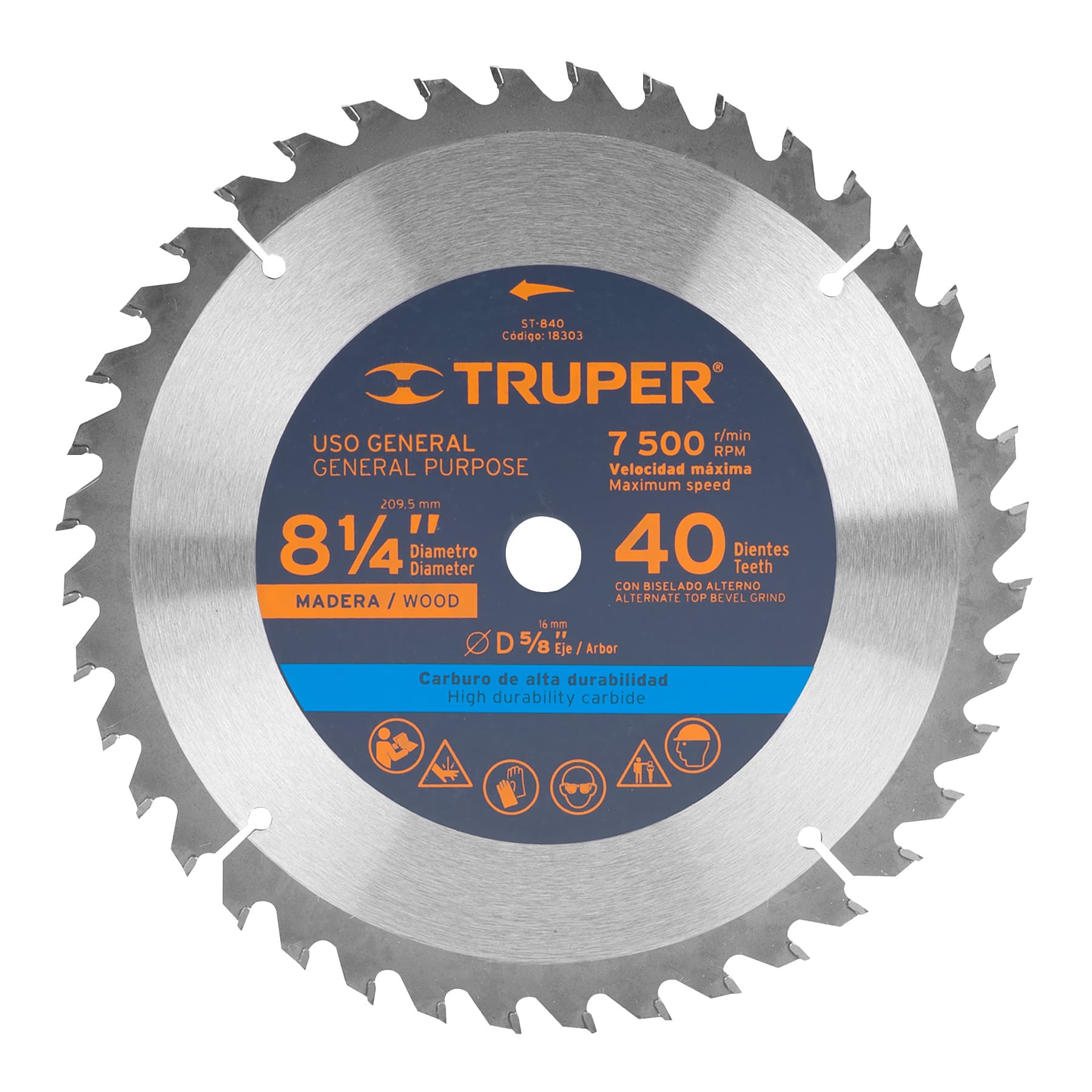 Disco Sierra Circular 8"1/4 para Madera 40 Dientes Centro 5/8" Truper