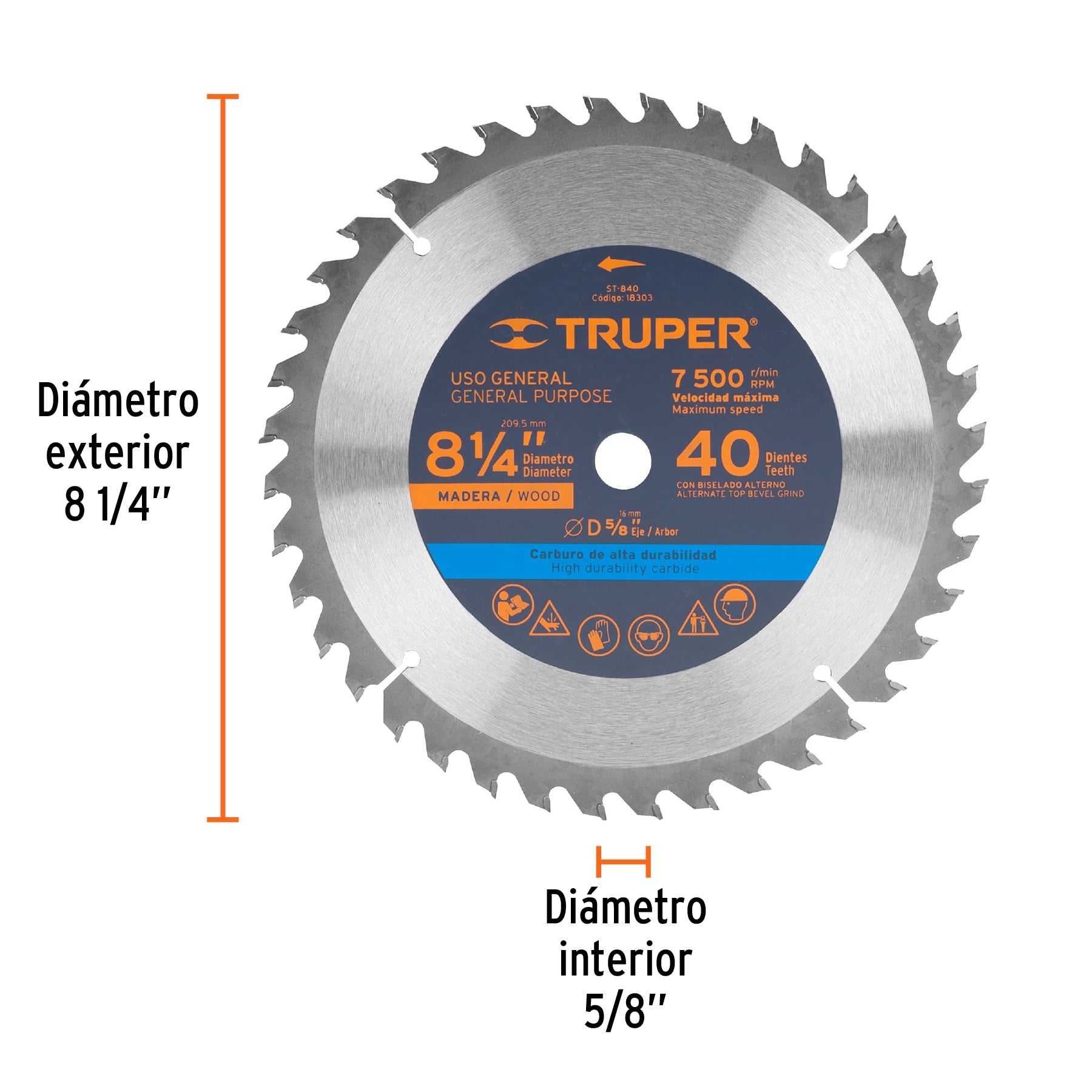 Disco Sierra Circular 8"1/4 para Madera 40 Dientes Centro 5/8" Truper