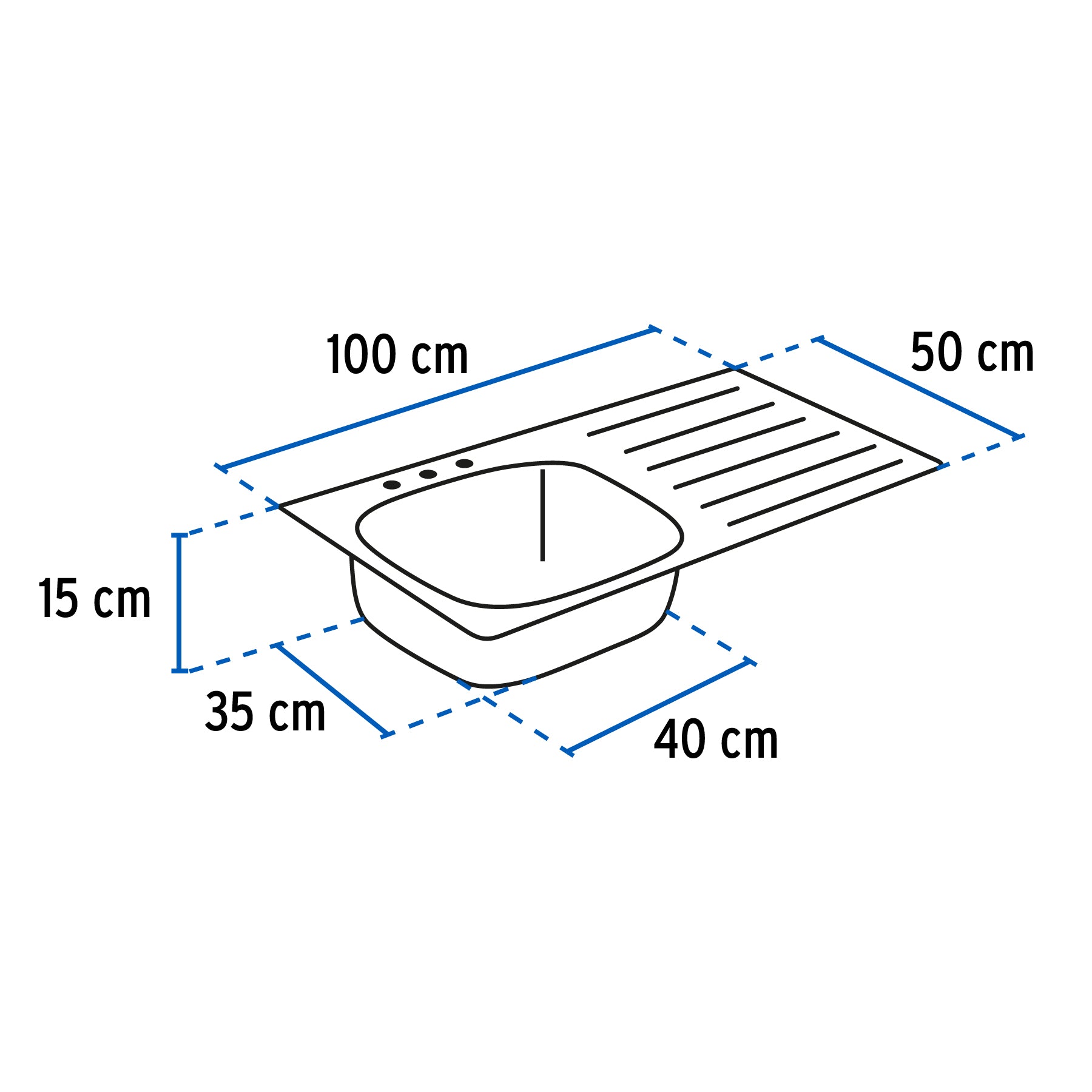 Tarja Sobreponer 100x50 cm Acero Inox 201 Foset Basic Tina Derecha