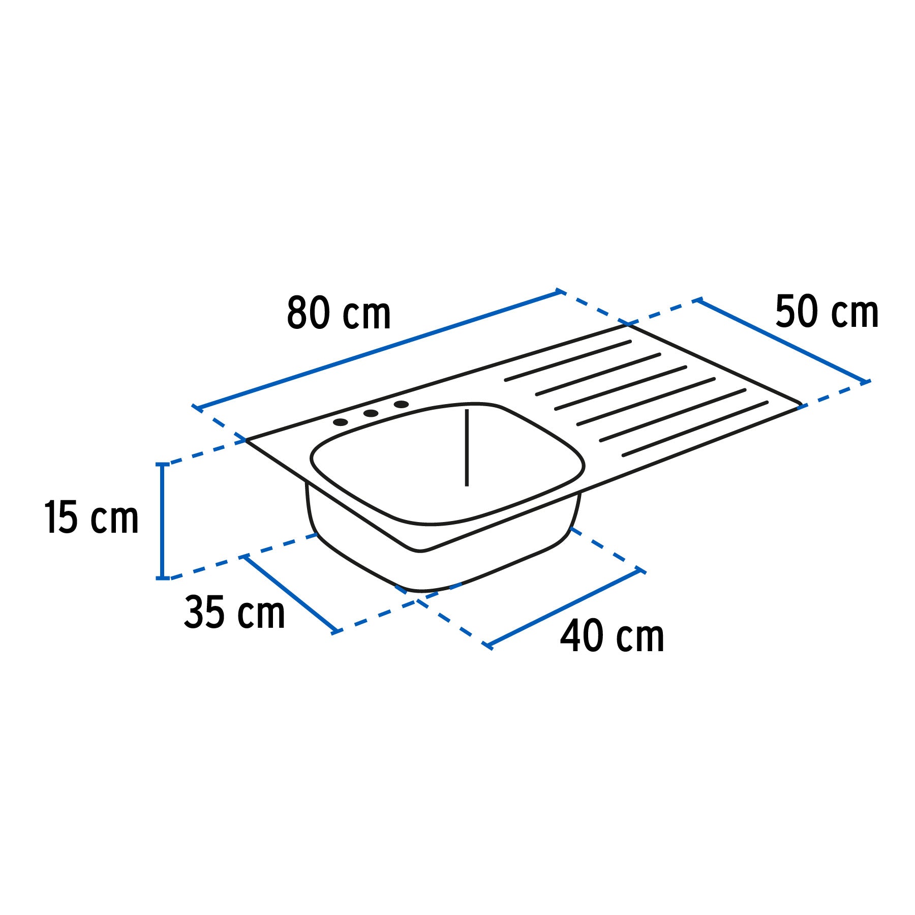 Tarja Sobreponer 80x50 cm Acero Inox 201 Foset Basic Tina Derecha