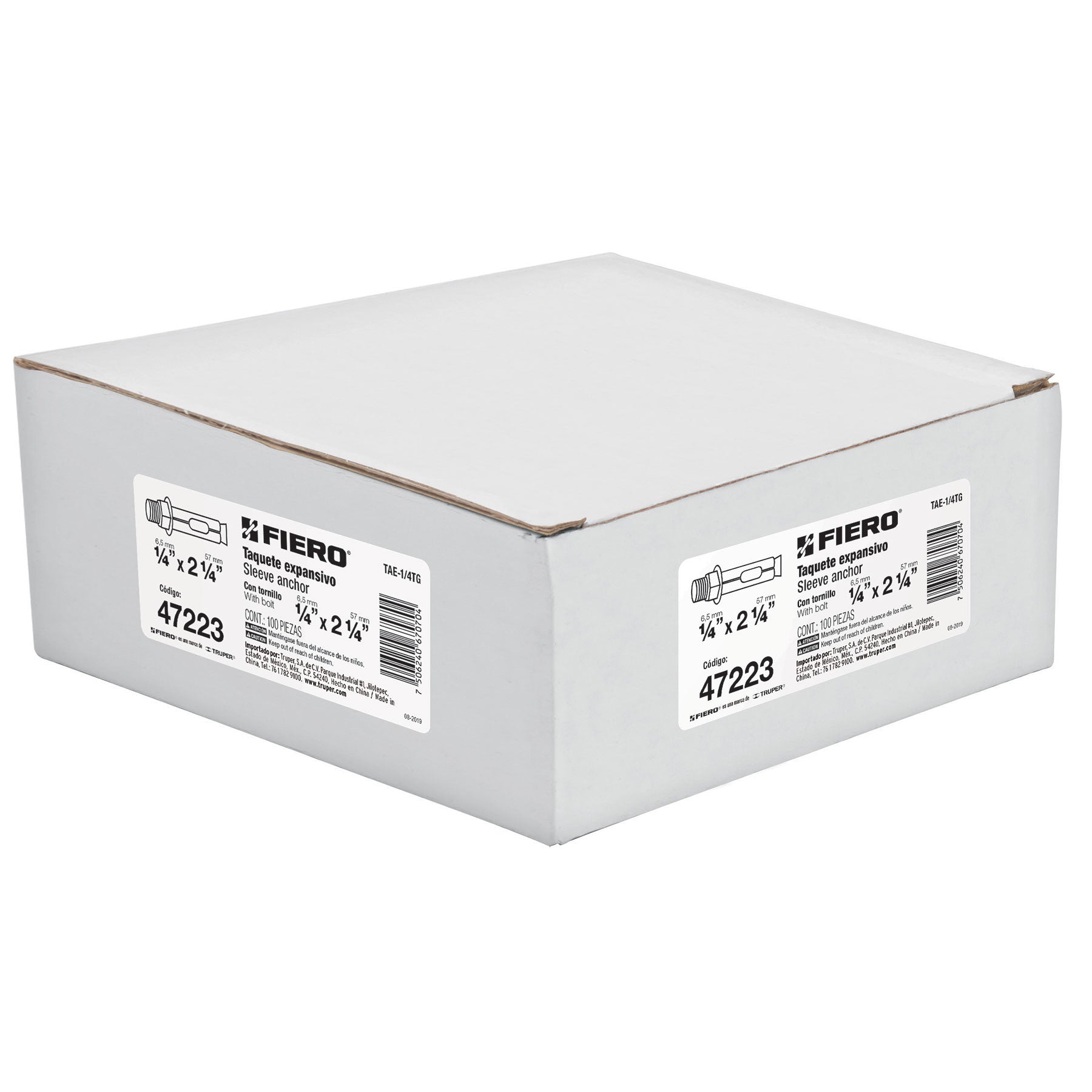 Taquete Tx 1/4" (6.5 mm) Fiero Caja 100 Piezas