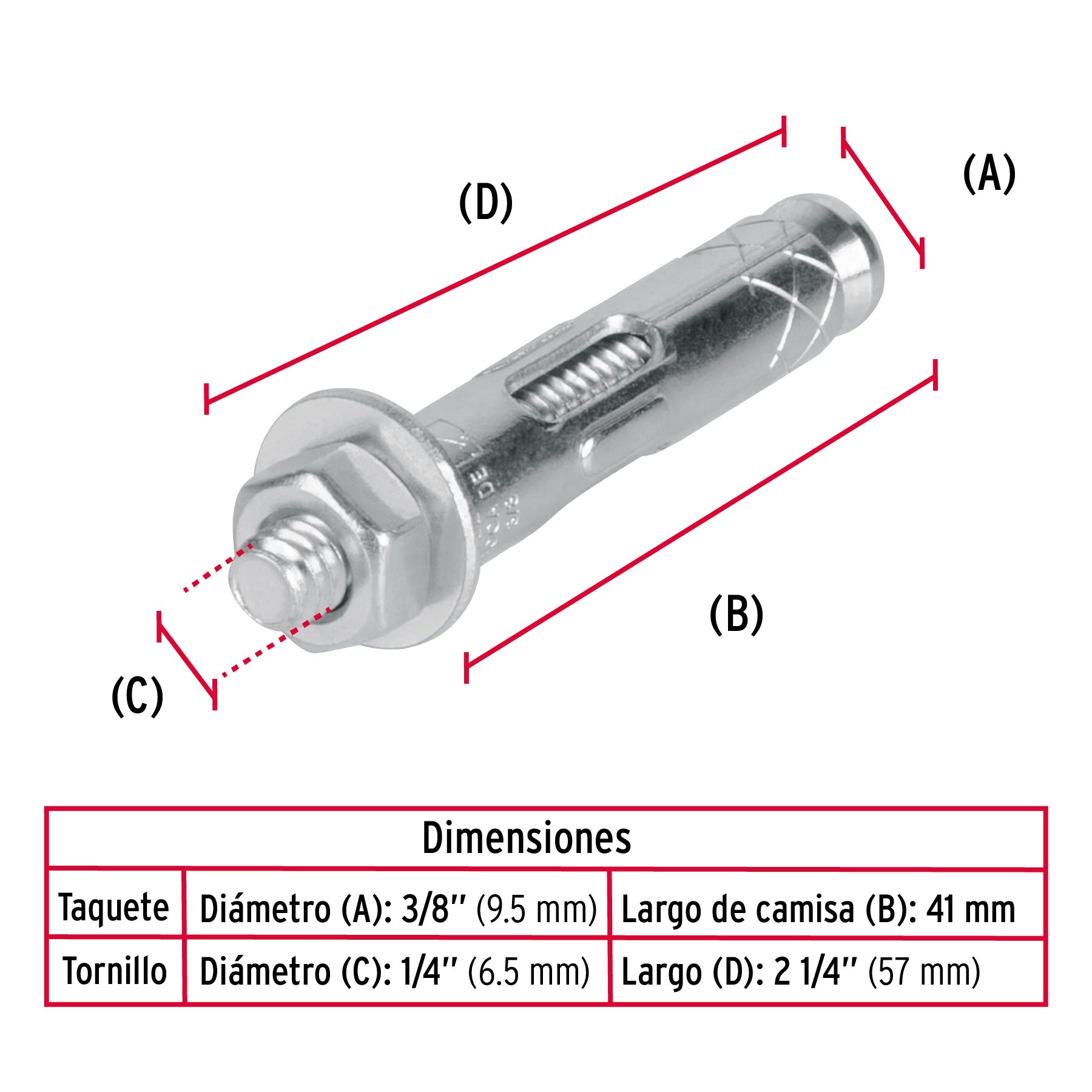 Taquete Tx 1/4" (6.5 mm) Fiero Caja 100 Piezas