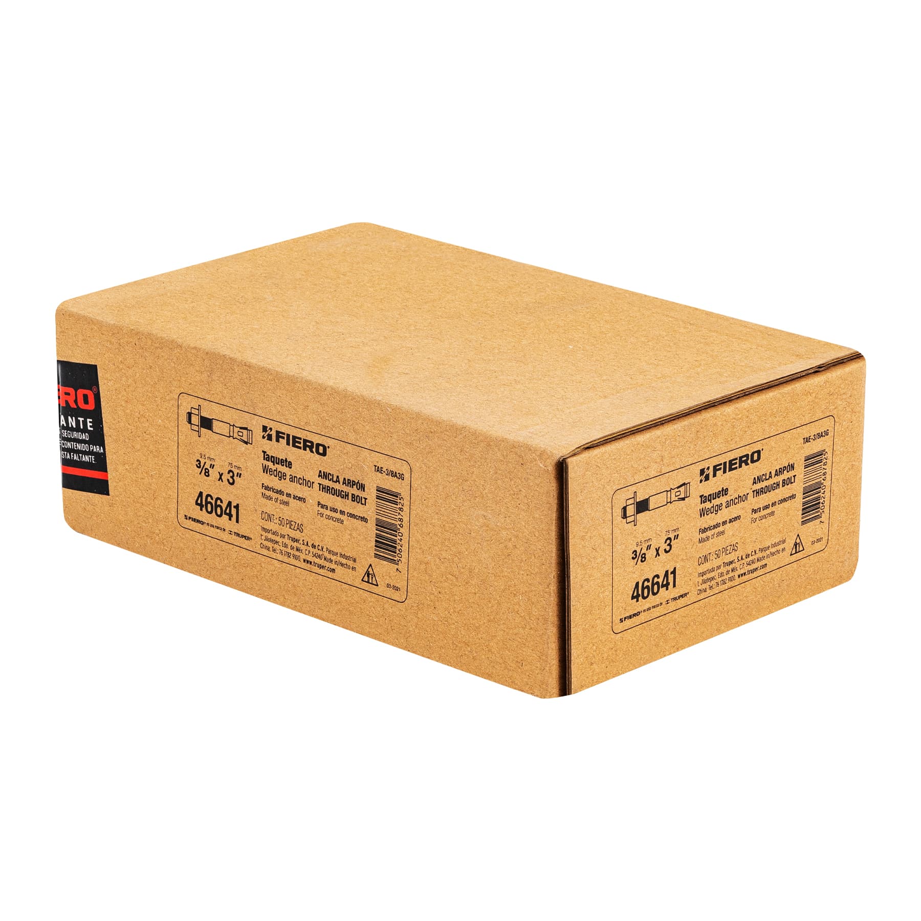 Taquete Arpon de 3/8" x 3" FIERO Caja 50 Piezas