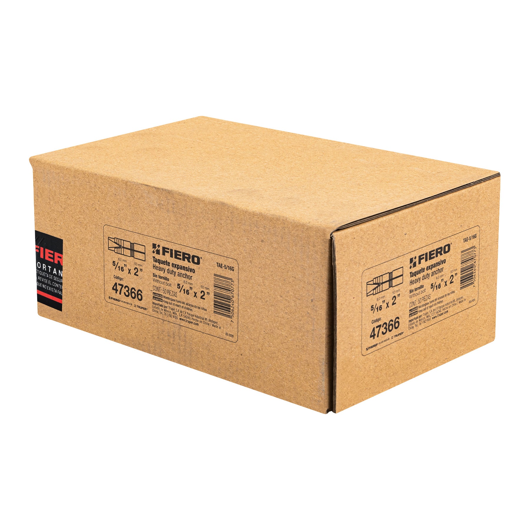 Taquete de Expansion 5/16" (8 mm) Fiero Caja 50 Piezas
