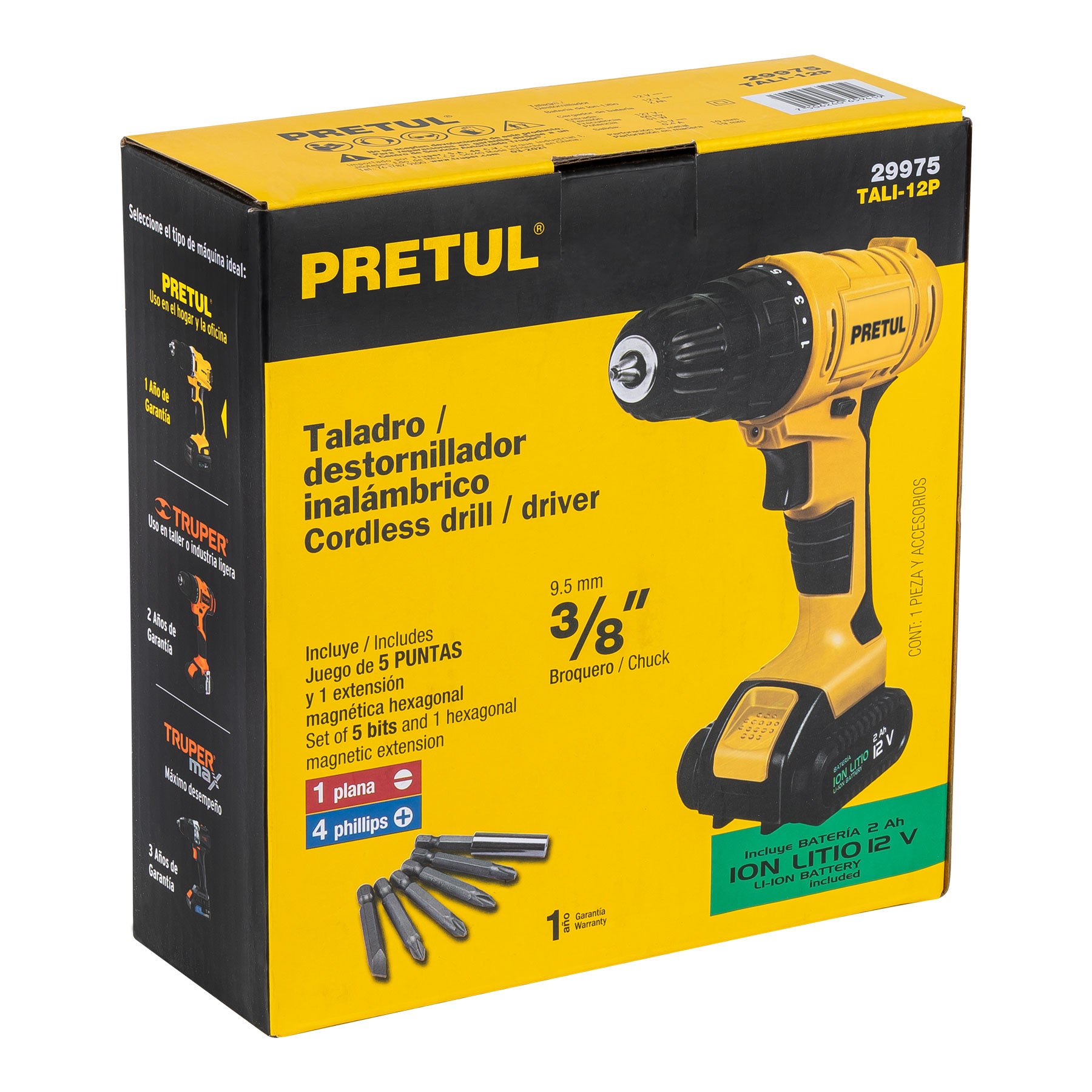 Taladro Inalambrico 12 Volts Broquero de 3/8" Pretul