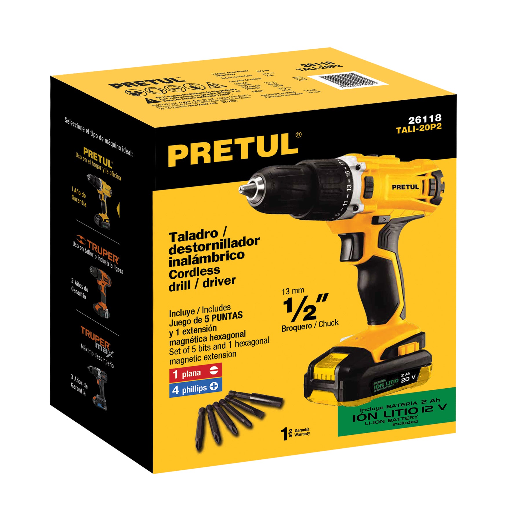 Taladro Inalambrico 20 Volts Broquero de 1/2" Pretul