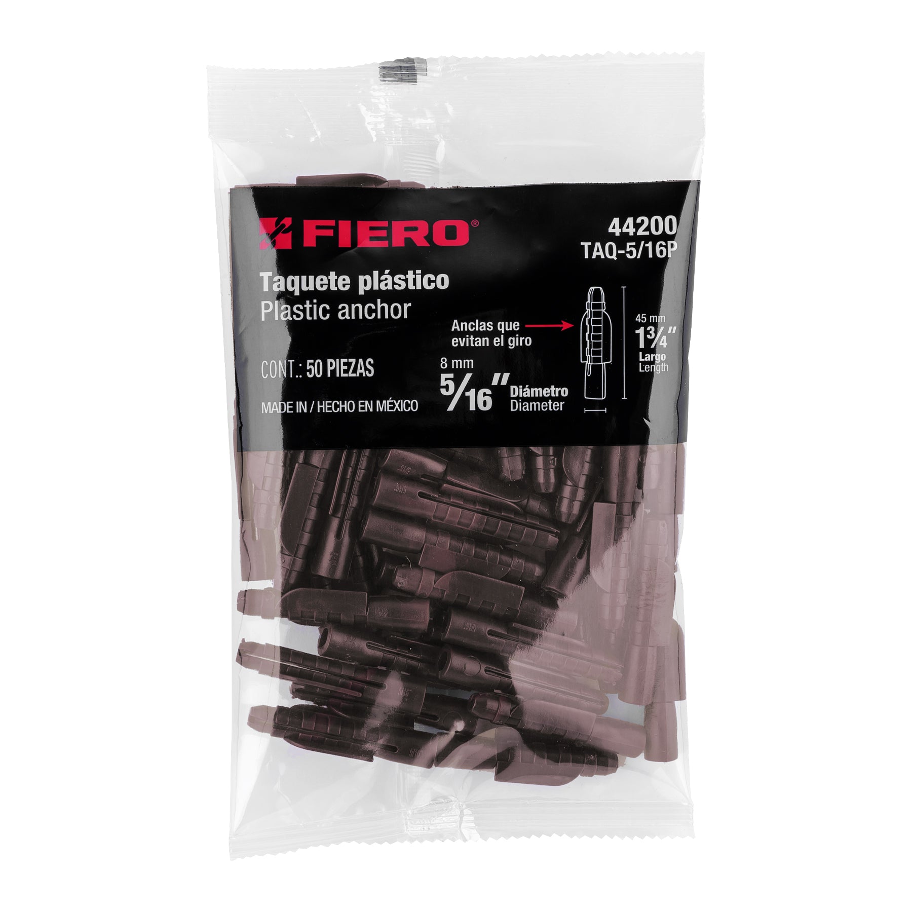 Bolsa con 50 Taquetes de Plastico 5/16" Cafe Fiero