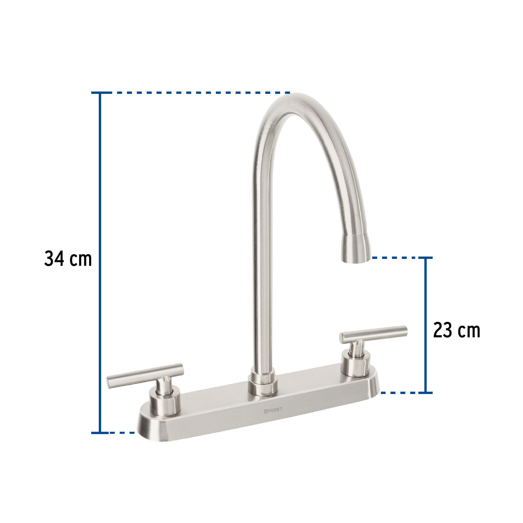 Mezcladora para Fregadero 8" Manerales Palanca FOSET TUBIG Acabado Satin