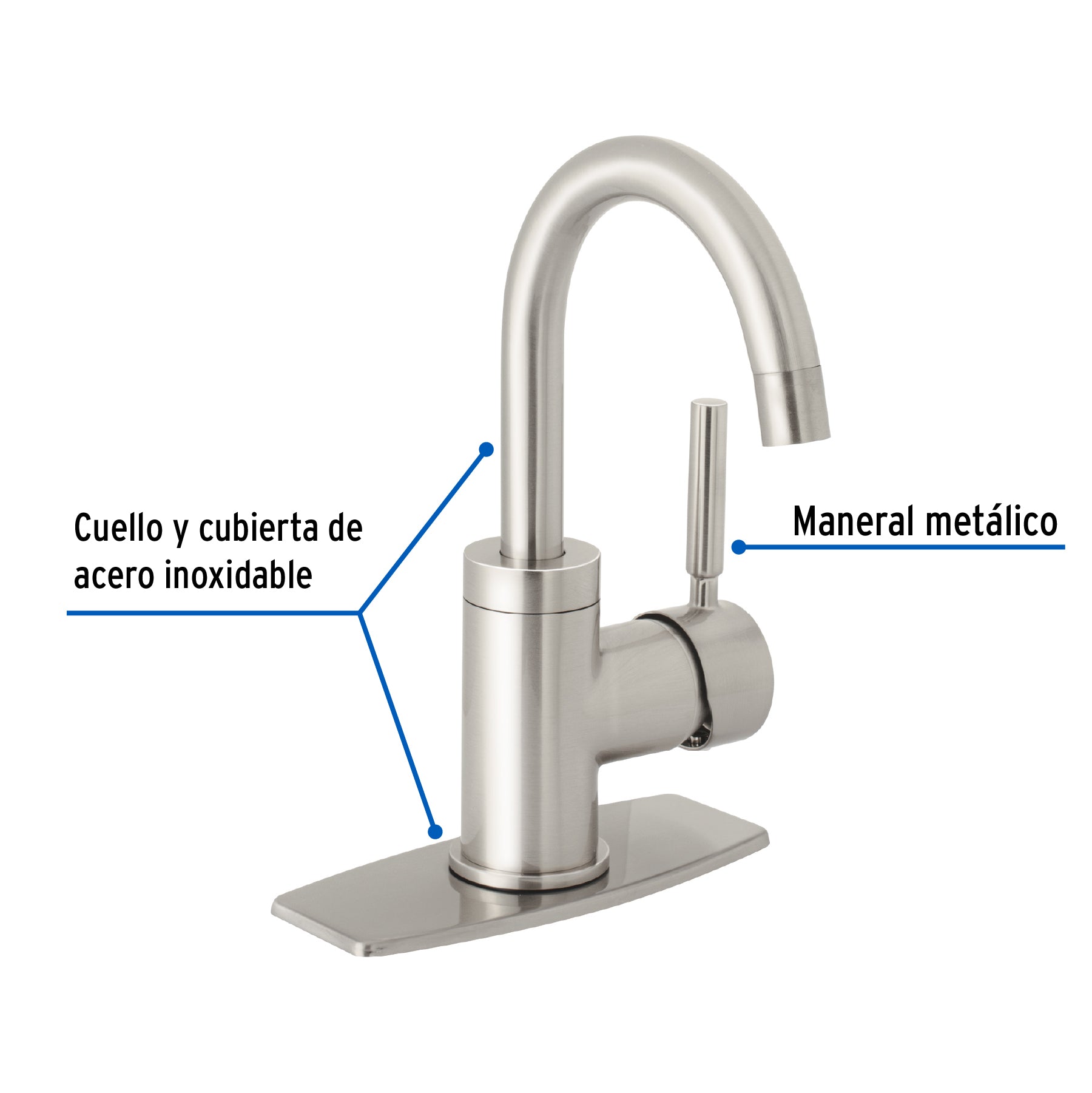 Monomando para Lavabo Corto Cuello Curvo FOSET TUBIG Acabado Satin