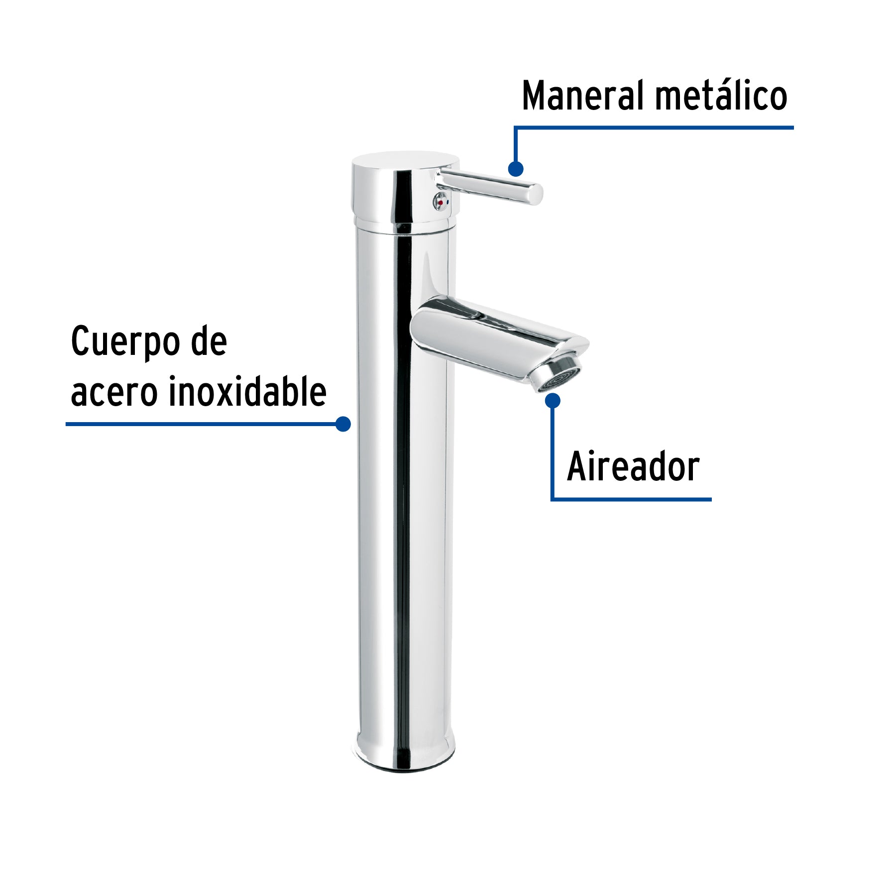Monomando para Lavabo Alto FOSET TUBIG Acabado Cromo
