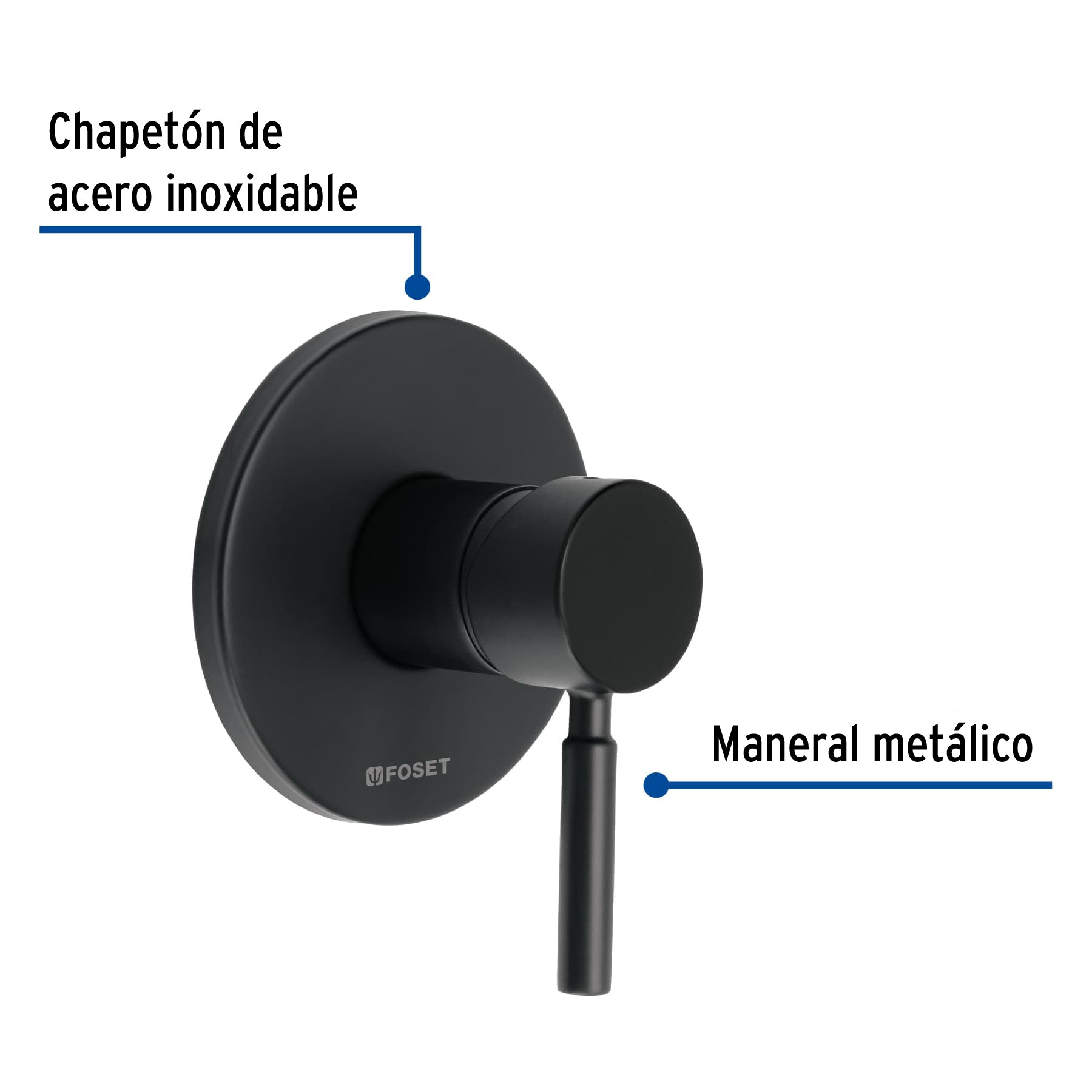 Monomando para Regadera FOSET TUBIG Acabado Negro