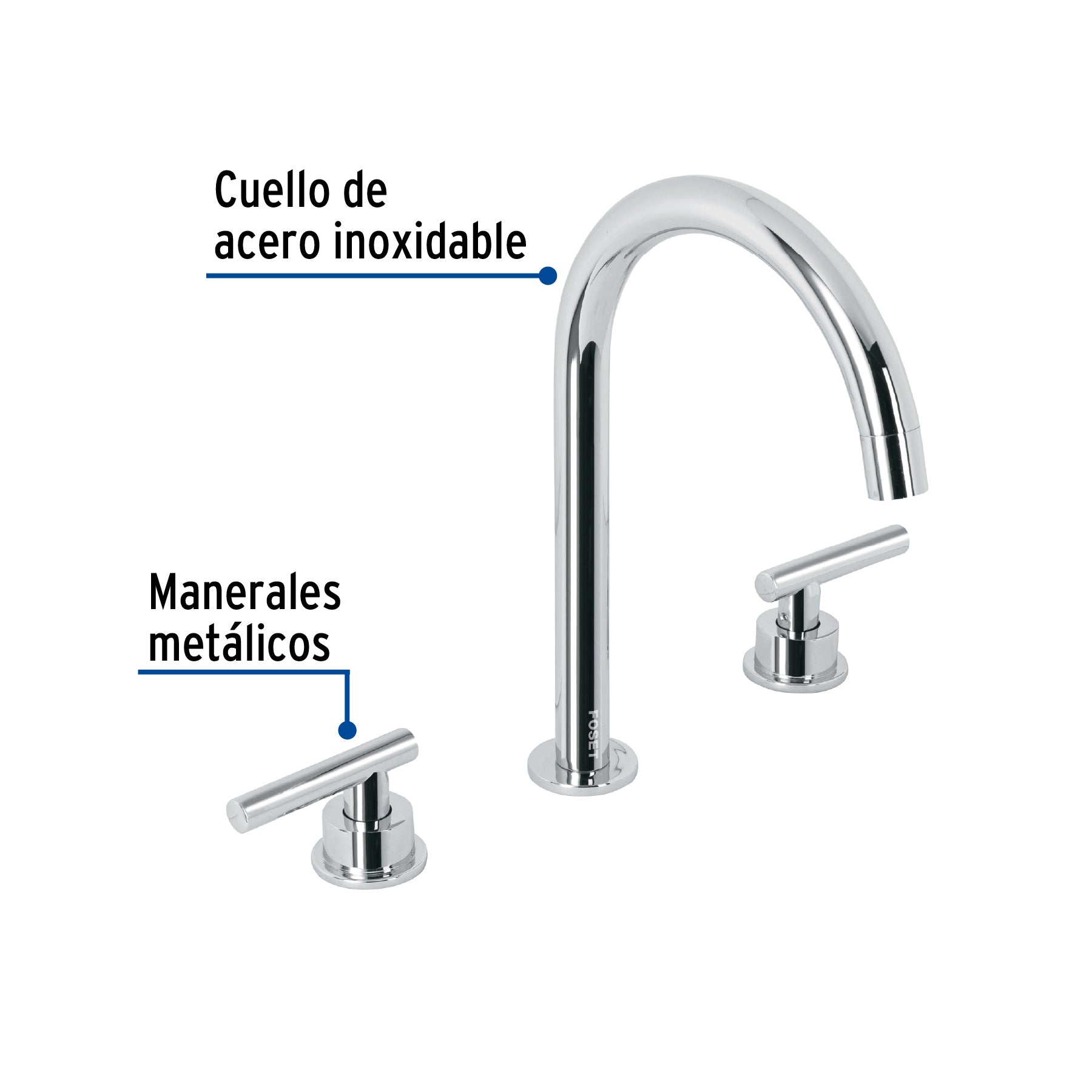 Mezcladora para Lavabo Taladros Separados Manerales Palanca FOSET TUBIG Acabado Cromo