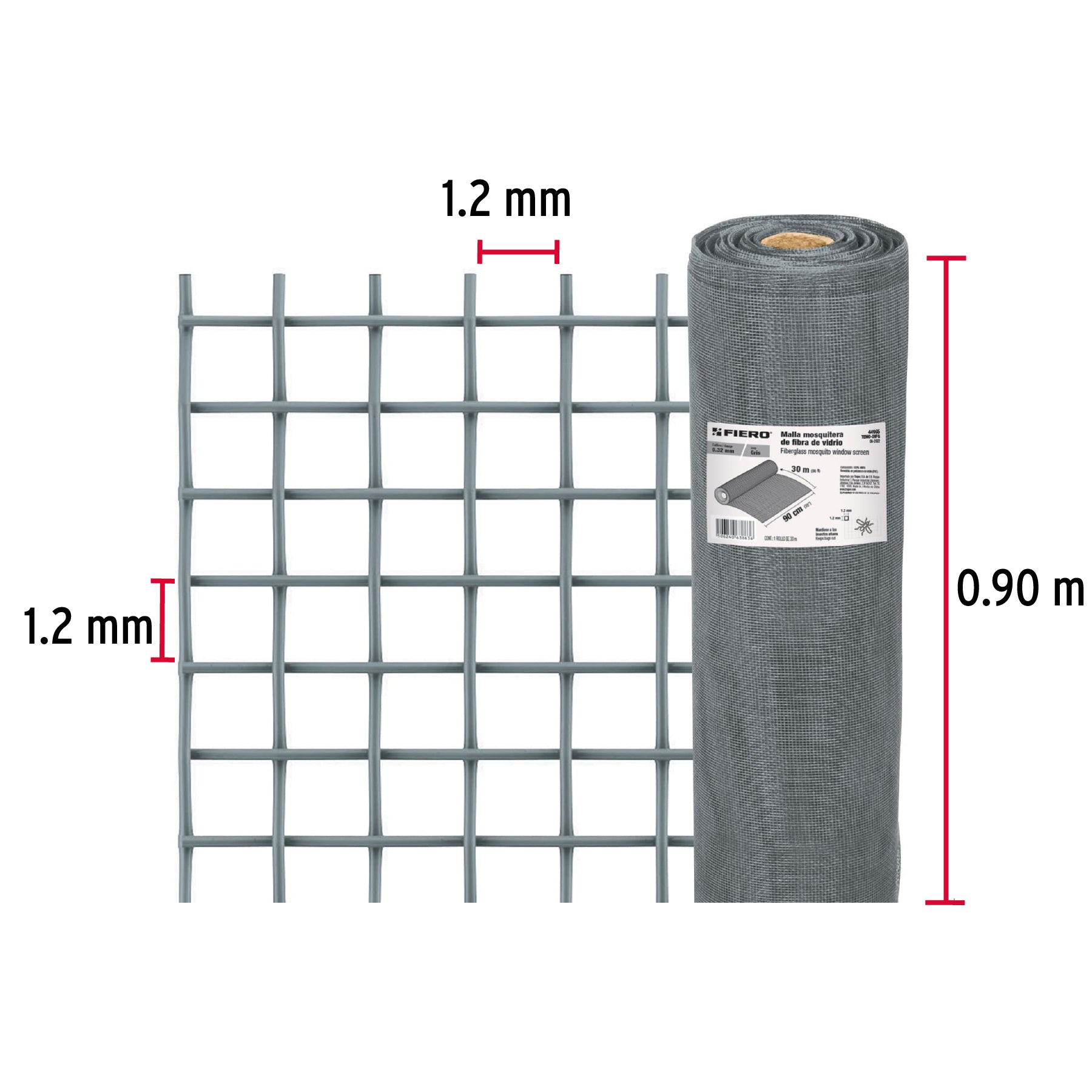 Malla Mosquitera Fibra de Vidrio Altura 0.90 mts Gris Fiero Rollo 30 Metros