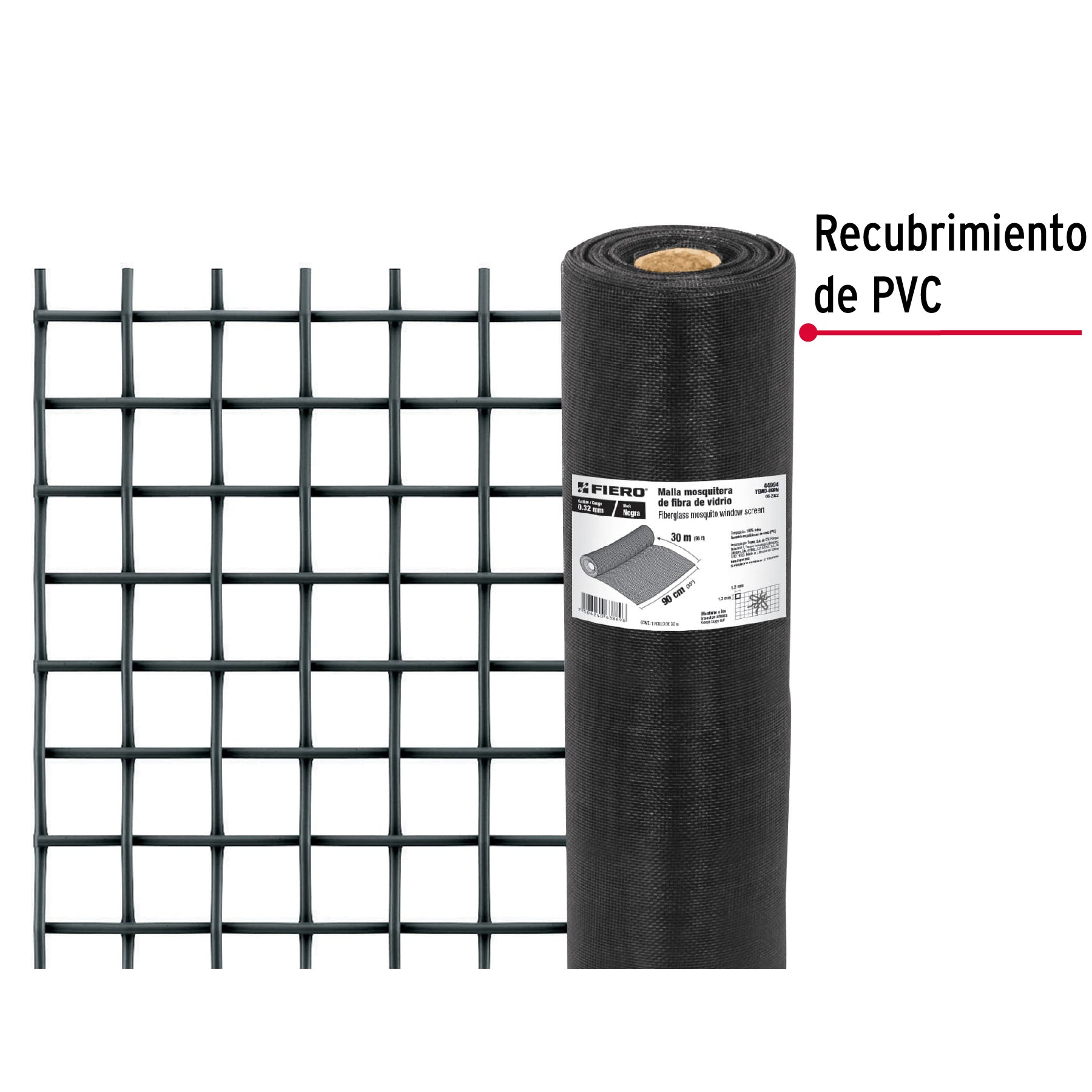 Malla Mosquitera Fibra de Vidrio Altura 0.90 mts Negra Fiero por Metro
