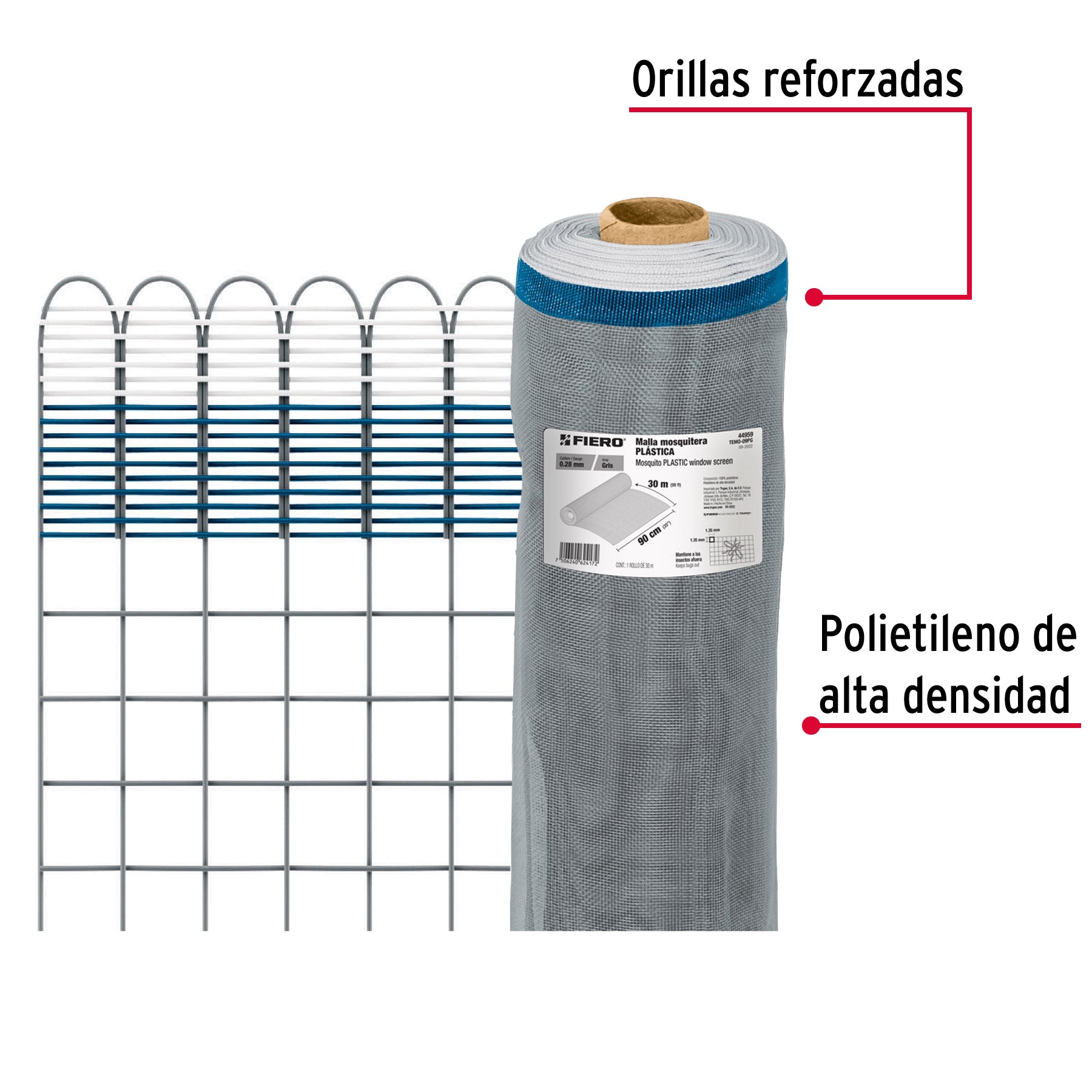 Malla Mosquitera Plastica Gris Altura 0.90 mts Fiero Rollo 30 Mts
