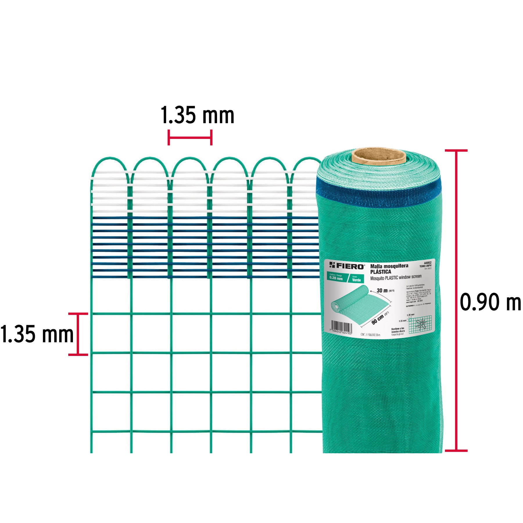 Malla Mosquitera Plastica Verde Altura 0.90 mts Fiero Rollo 30 Mts