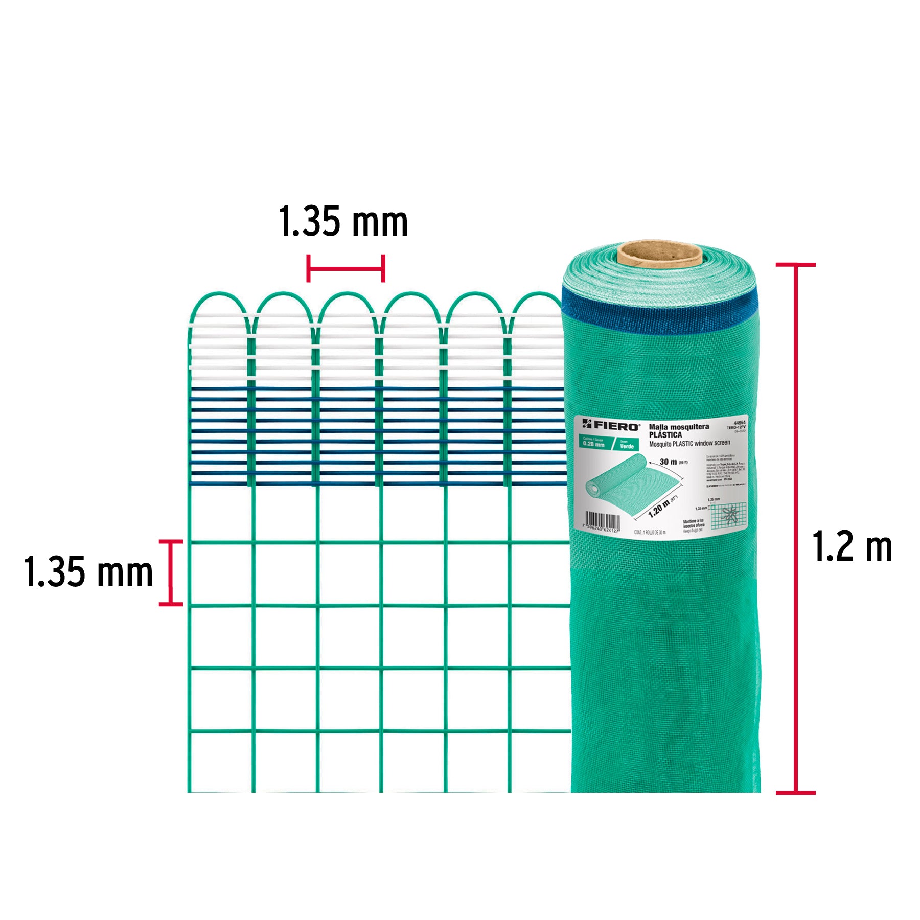 Malla Mosquitera Plastica Verde Altura 1.20 mts Fiero Rollo 30 Mts