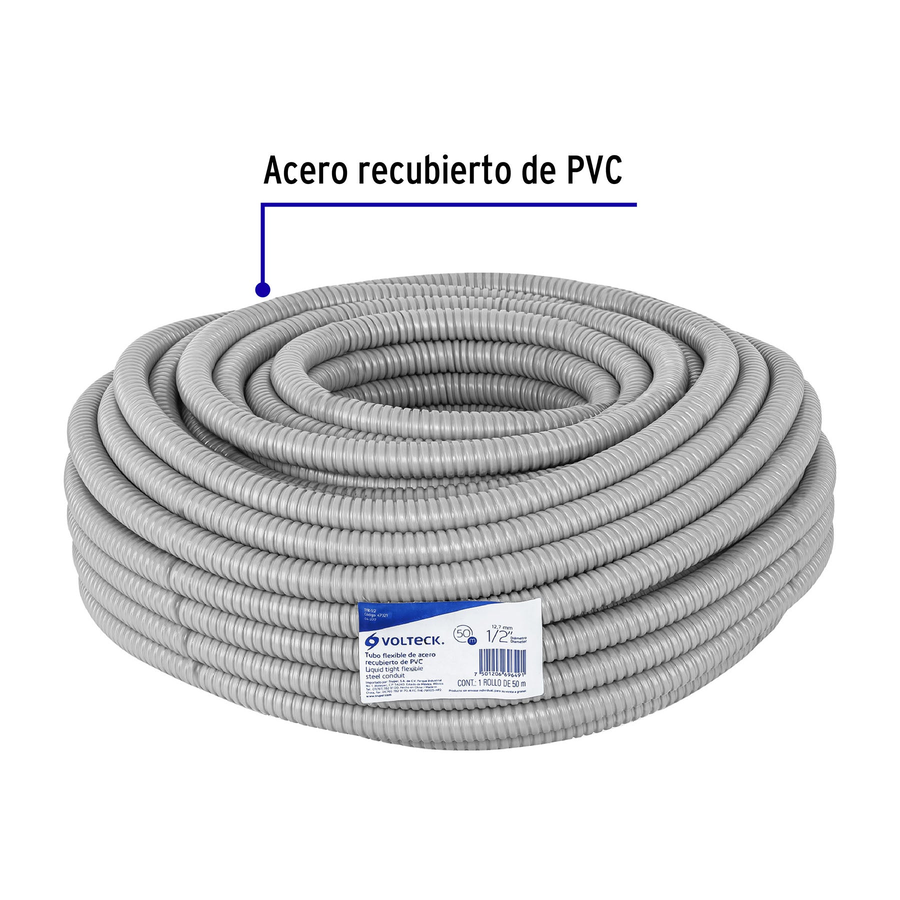 Tubo Flexible Liquid Tight 1/2" (13 mm) Volteck Rollo 50 Metros