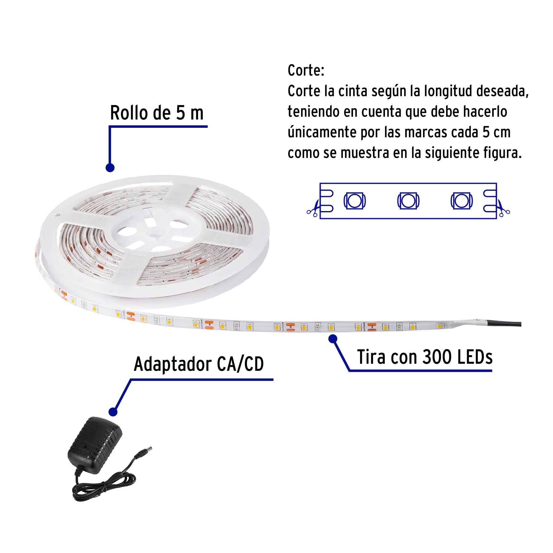 Tira LED de 5 mts Volteck Luz Blanca