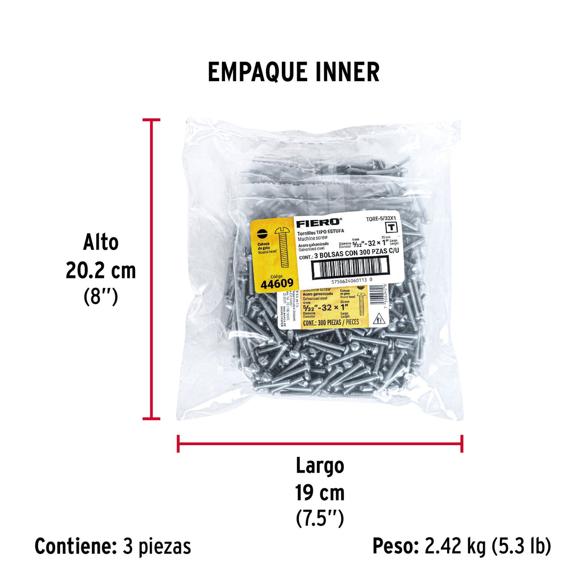Tornillo Tipo Estufa 5/32" x 1" Fiero Bolsa 300 Piezas