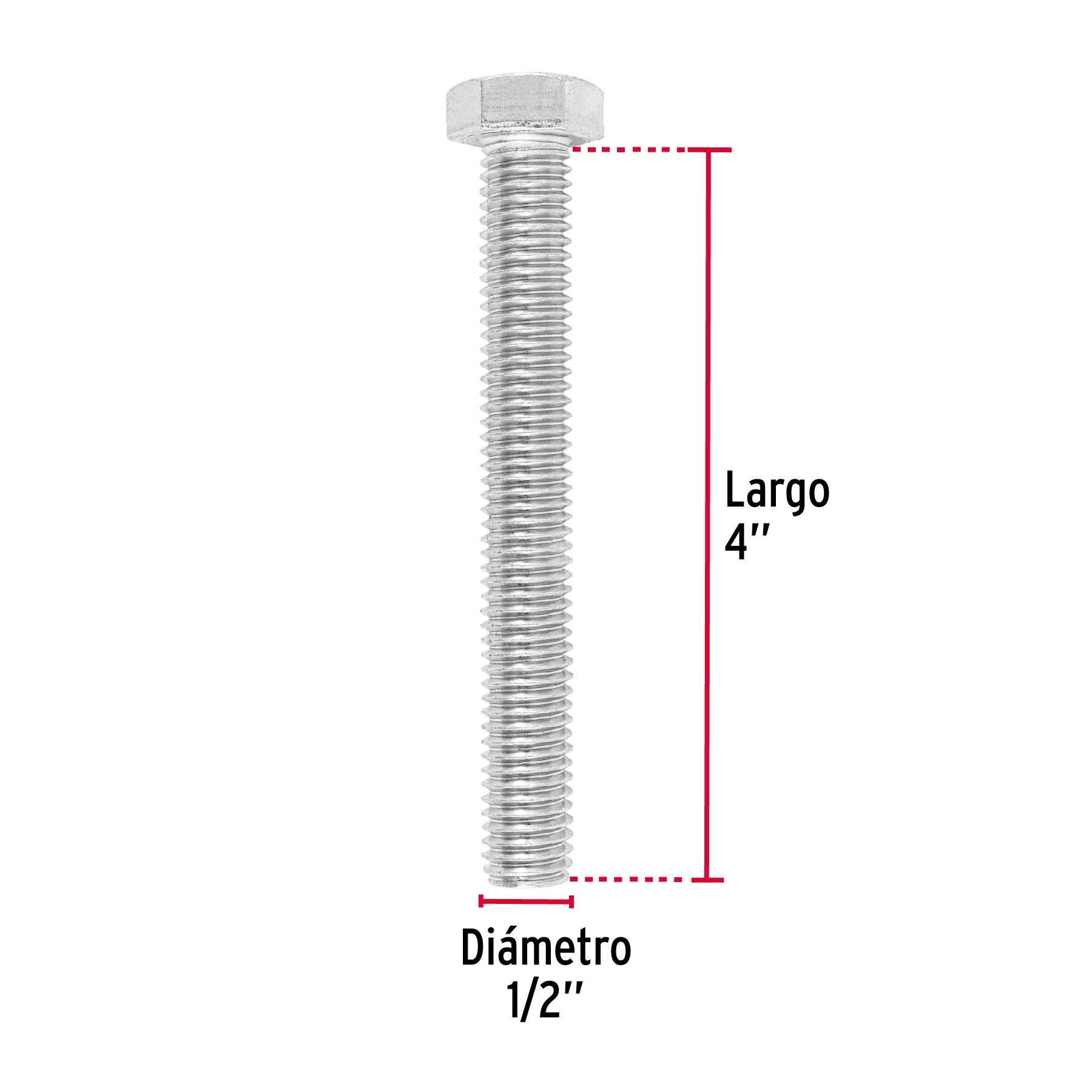 Tornillo Cabeza Hexagonal 1/2" x 4" Fiero Bolsa 15 Piezas