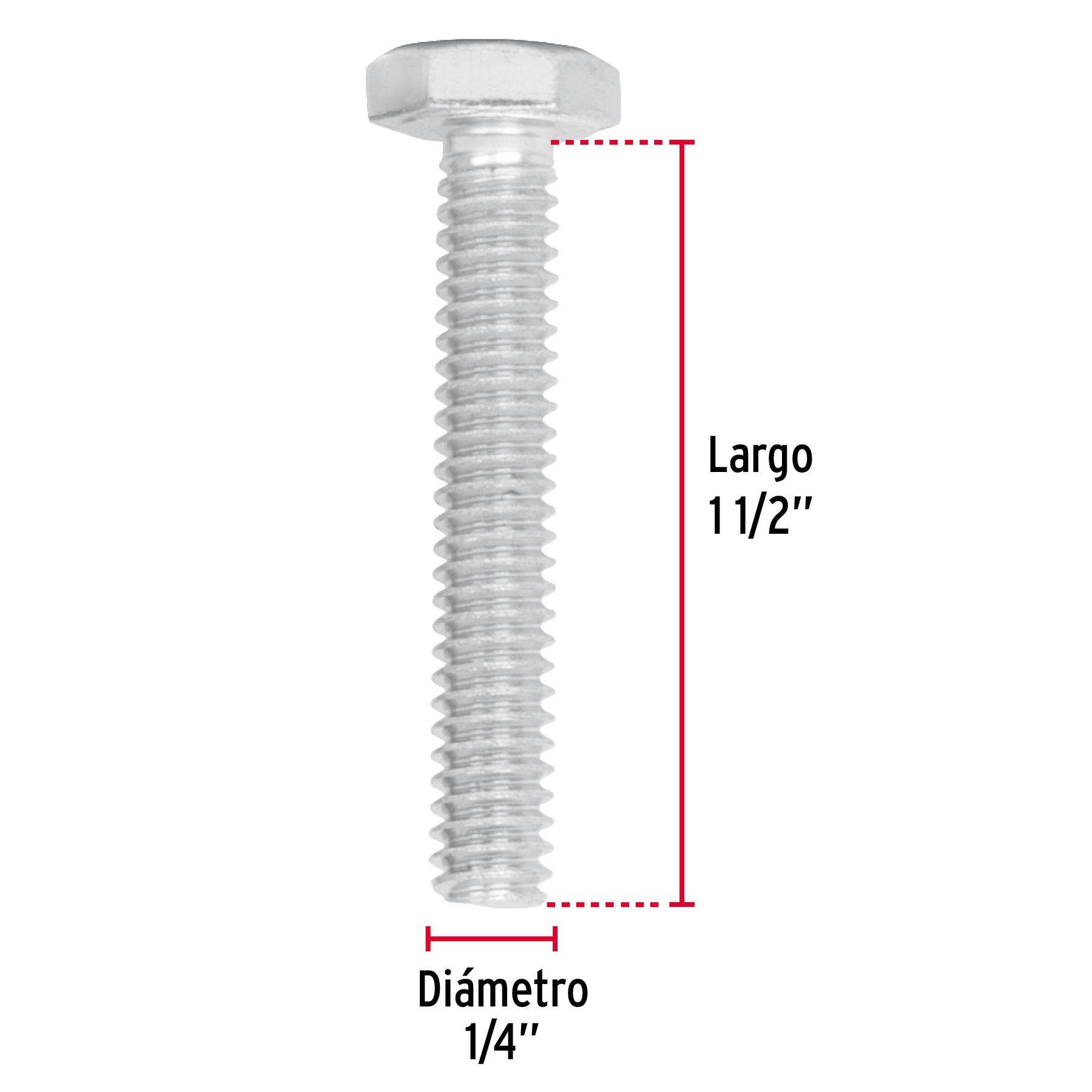 Tornillo Cabeza Hexagonal 1/4" x 1"1/2 por Pieza Fiero