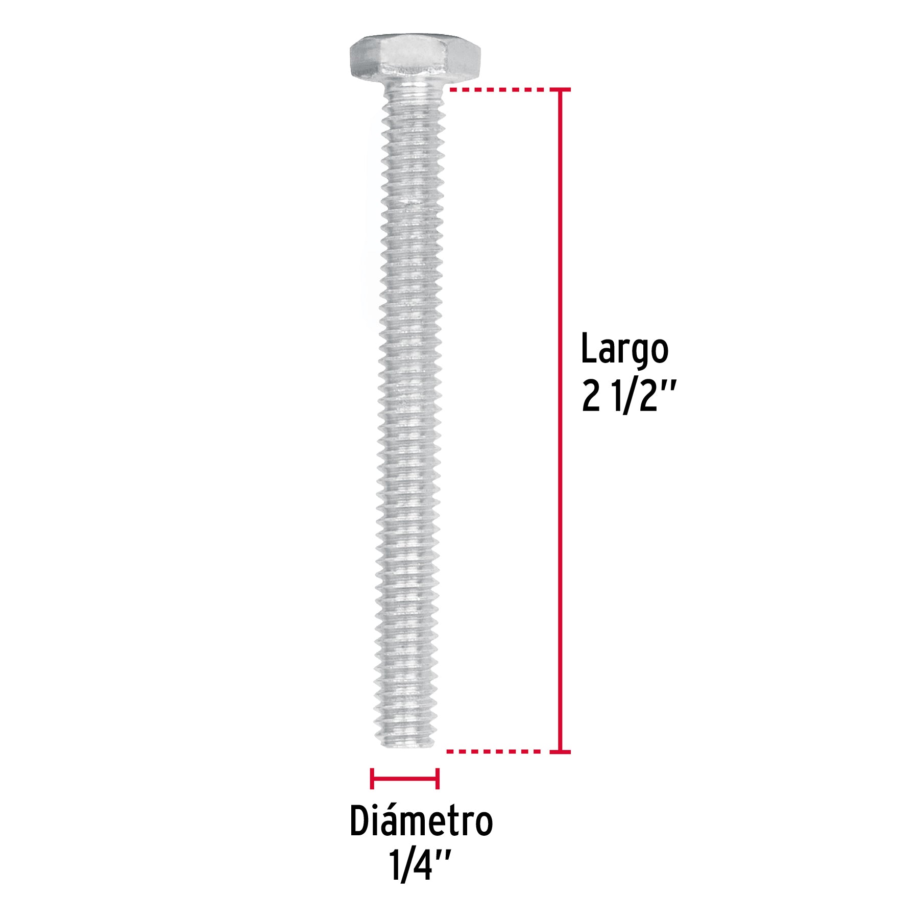 Tornillo Cabeza Hexagonal 1/4" x 2"1/2 por Pieza Fiero