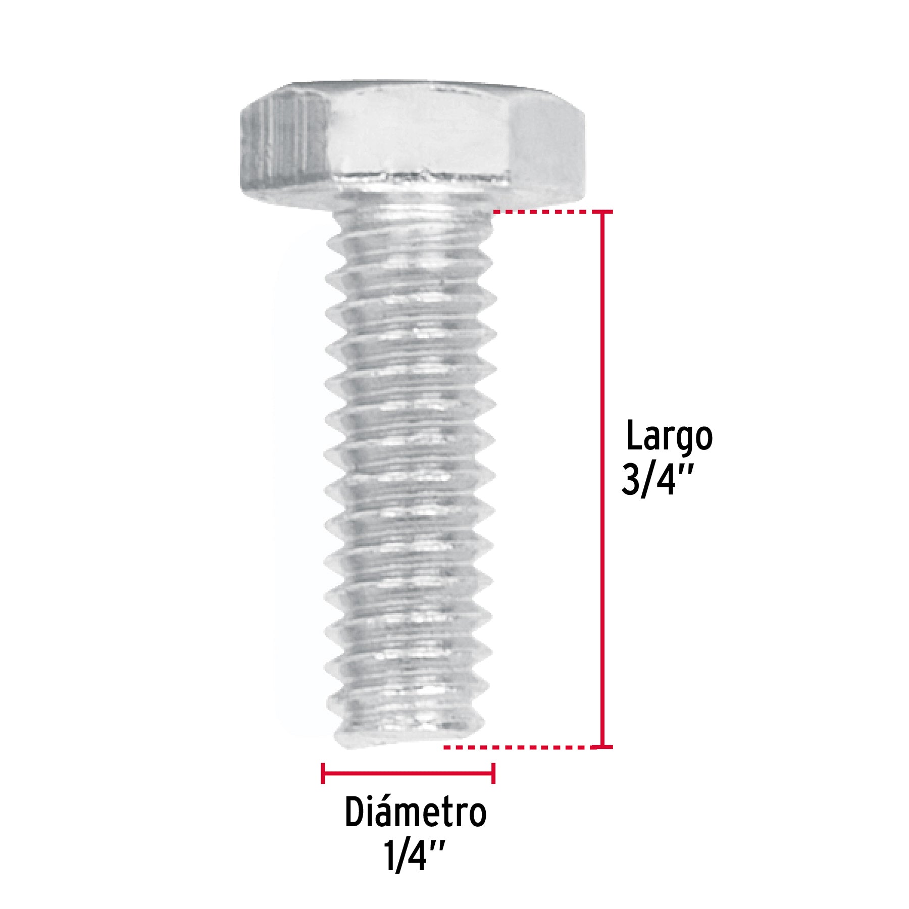 Tornillo Cabeza Hexagonal 1/4" (6 mm) X 3/4" Bolsa 100 Piezas Fiero