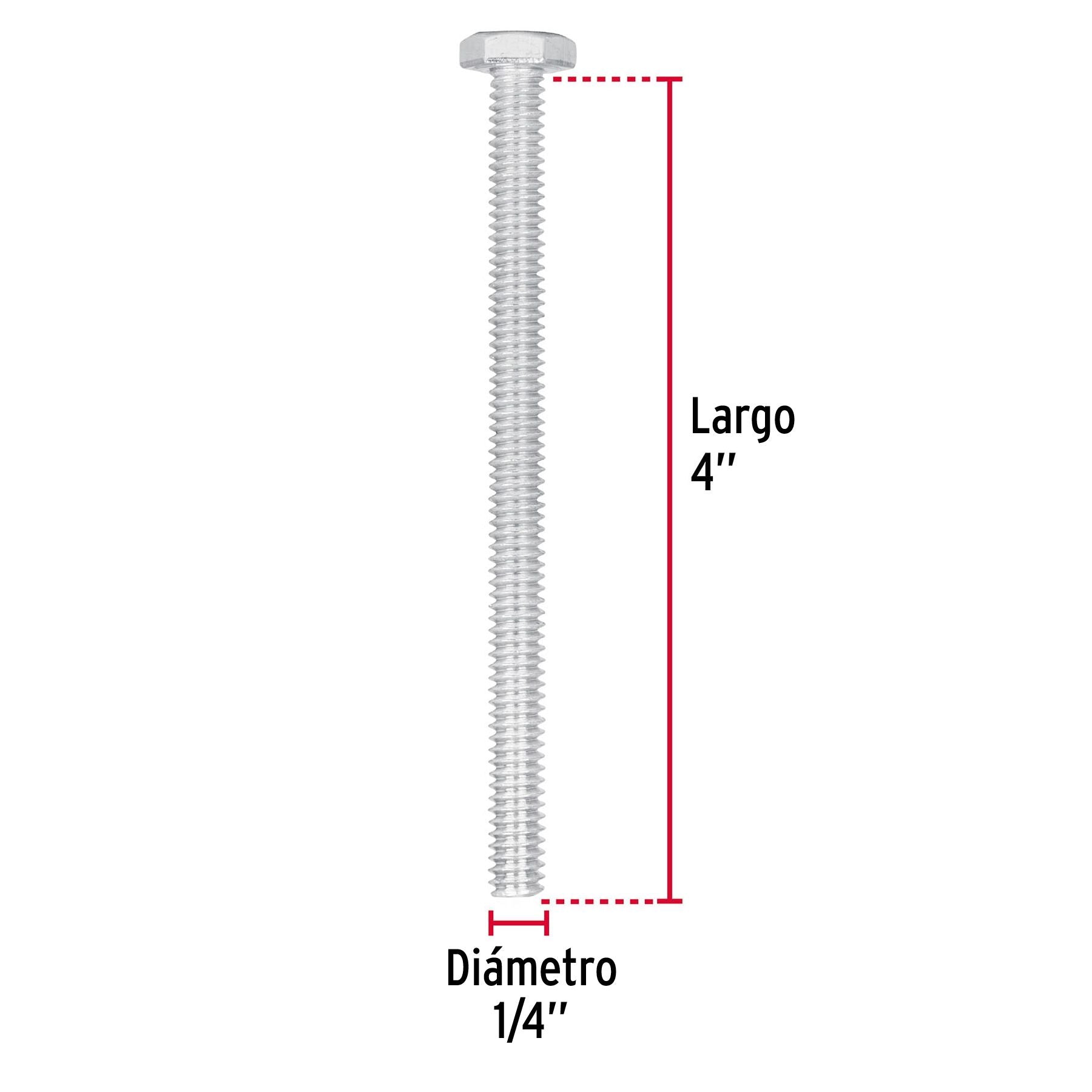 Tornillo Cabeza Hexagonal 1/4" x 4" Fiero Bolsa 30 Piezas
