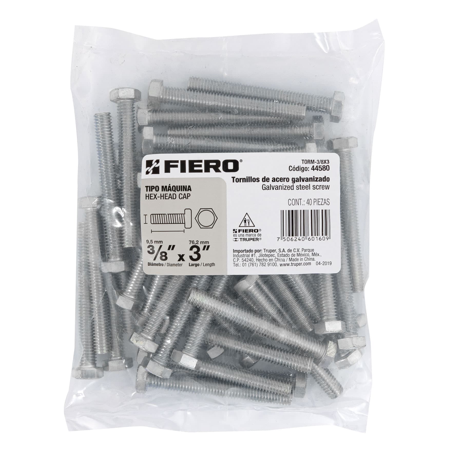 Tornillo Cabeza Hexagonal 3/8" (10 mm) X 3" Fiero