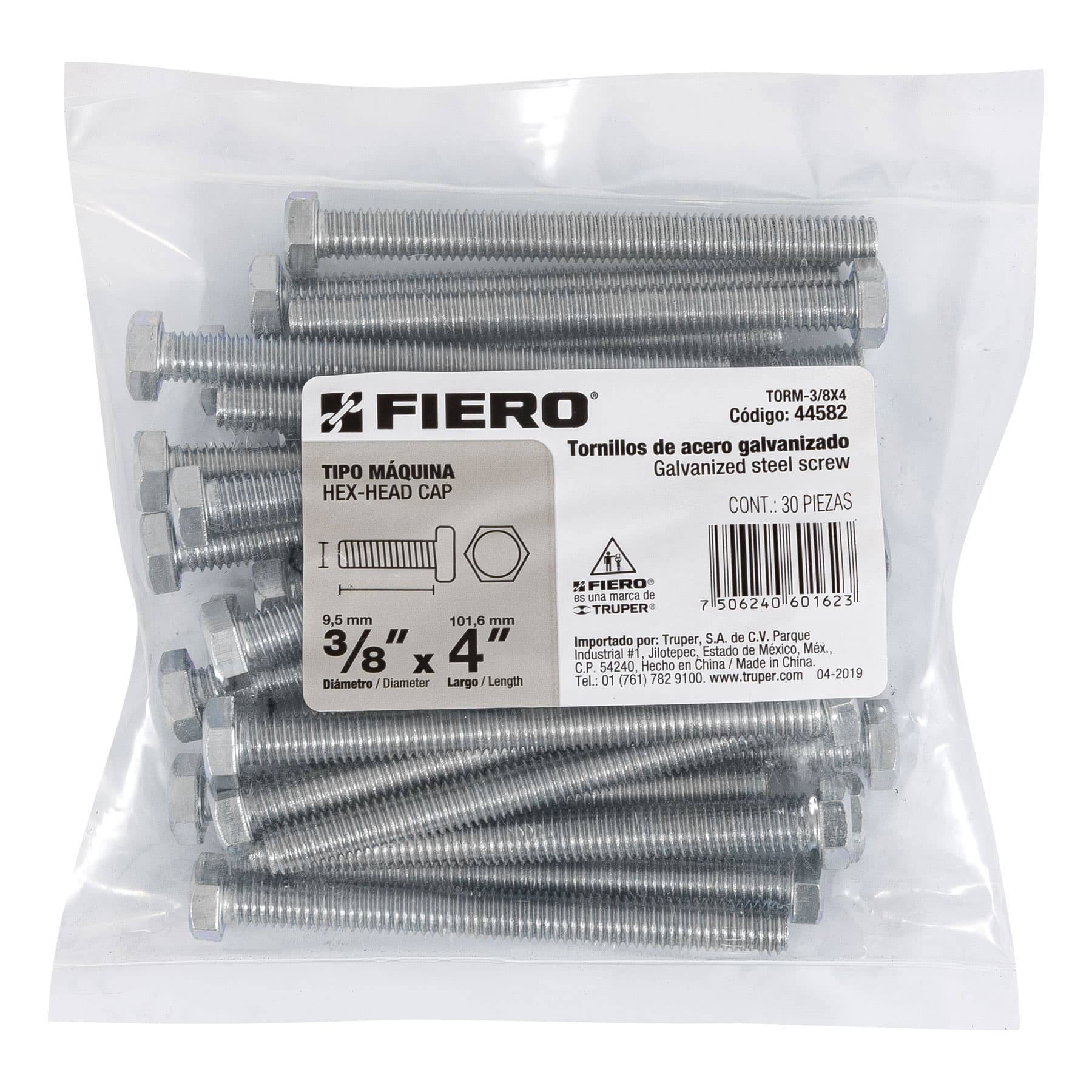 Tornillo Cabeza Hexagonal 3/8" (10 mm) X 4" Fiero
