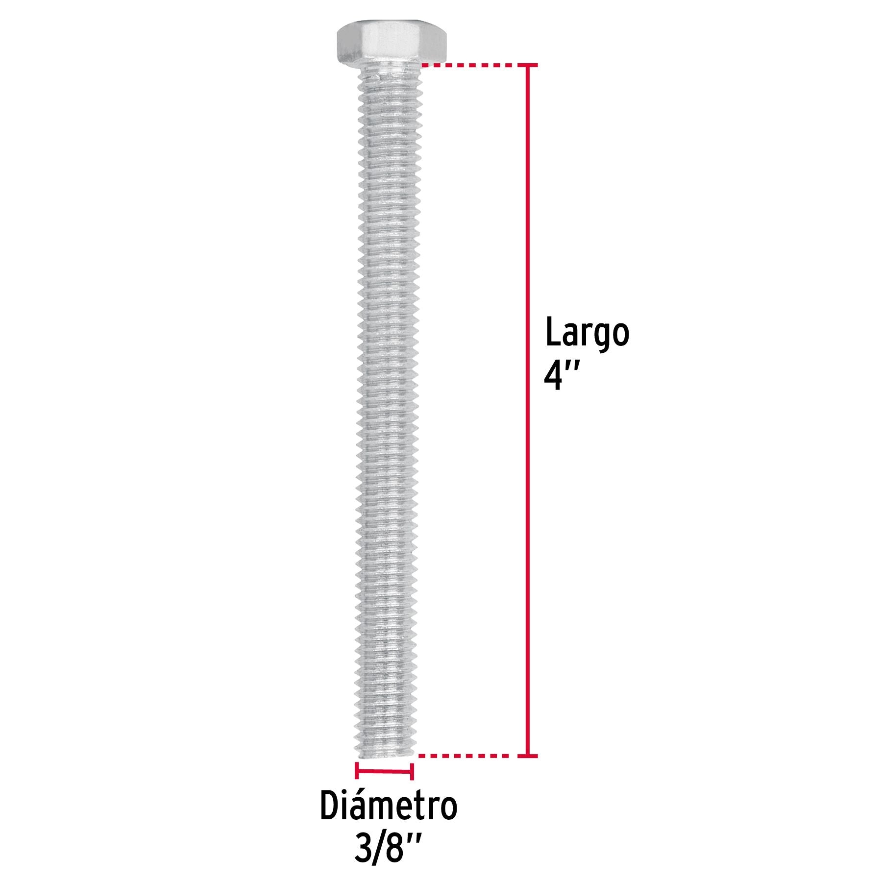Tornillo Cabeza Hexagonal 3/8" x 4" Fiero Bolsa 30 Piezas