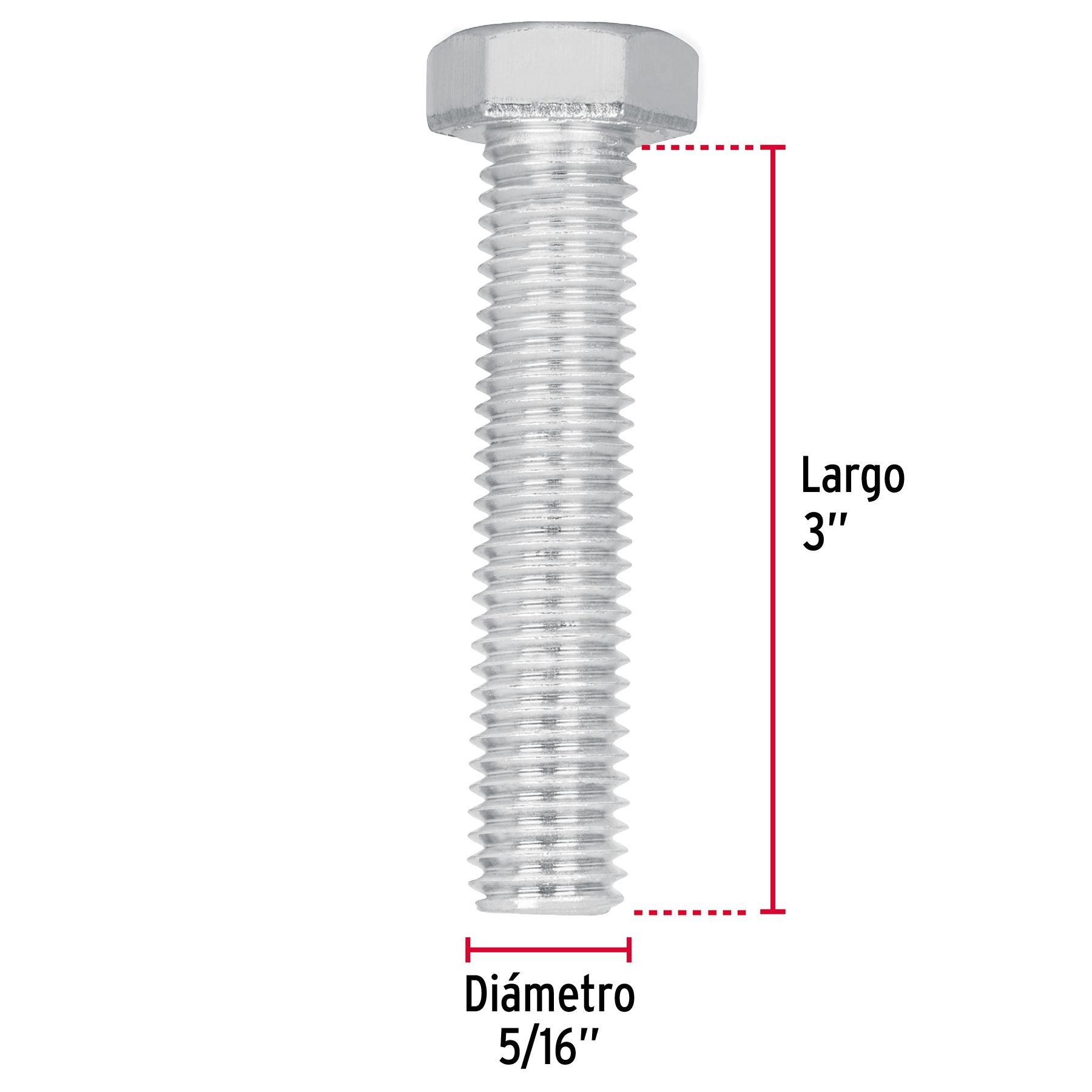 Tornillo Cabeza Hexagonal 5/16" x 3" Fiero Bolsa 60 Piezas