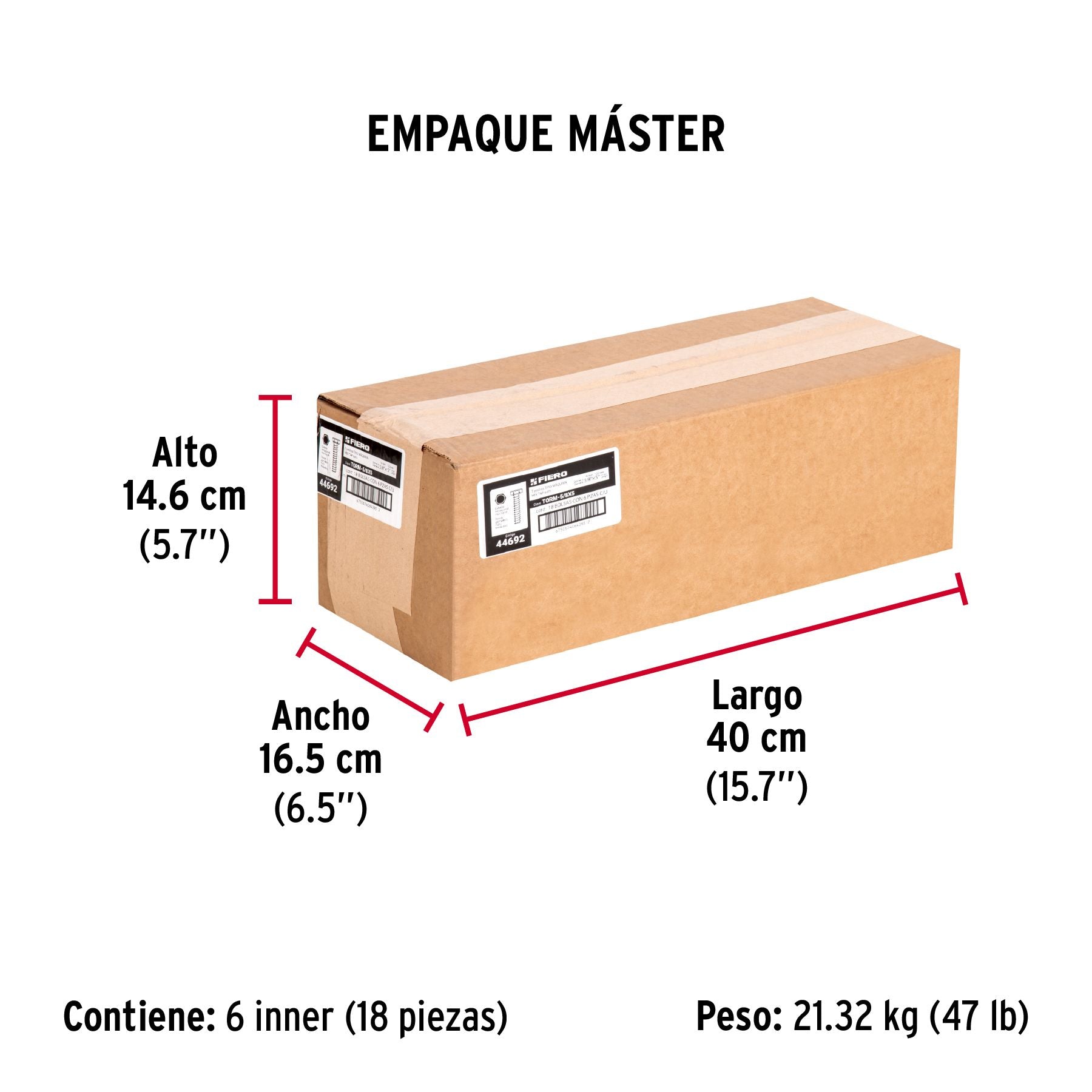 Tornillo Cabeza Hexagonal 5/8" x 5" Fiero Bolsa 6 Piezas