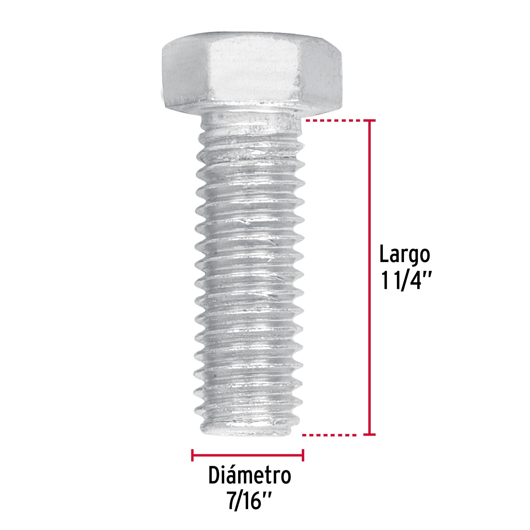 Tornillo Cabeza Hexagonal 7/16" x 1"1/4 Fiero Bolsa 50 Piezas