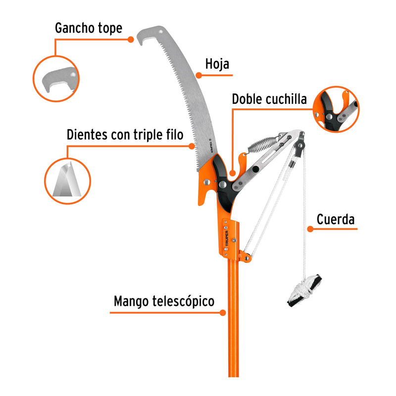 Cortador de Ramas Altas Mango Telescopico 3.6 mts Truper