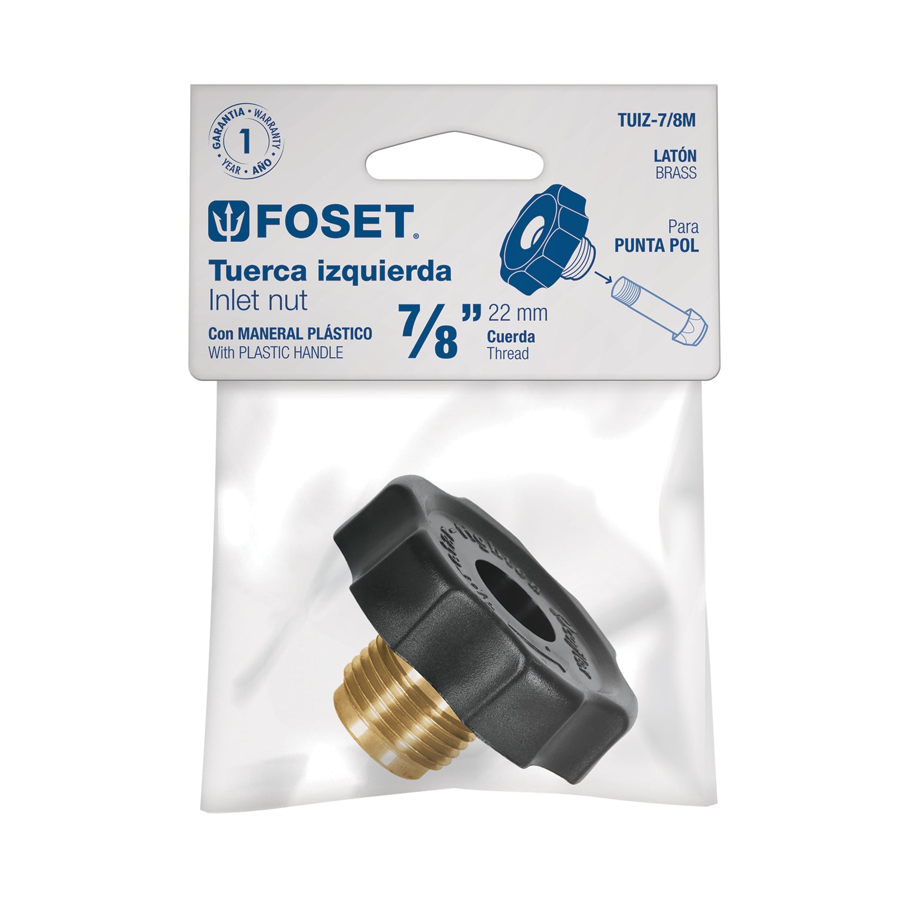 Tuerca Izquierda 7/8" para Gas con Maneral Plastico Foset