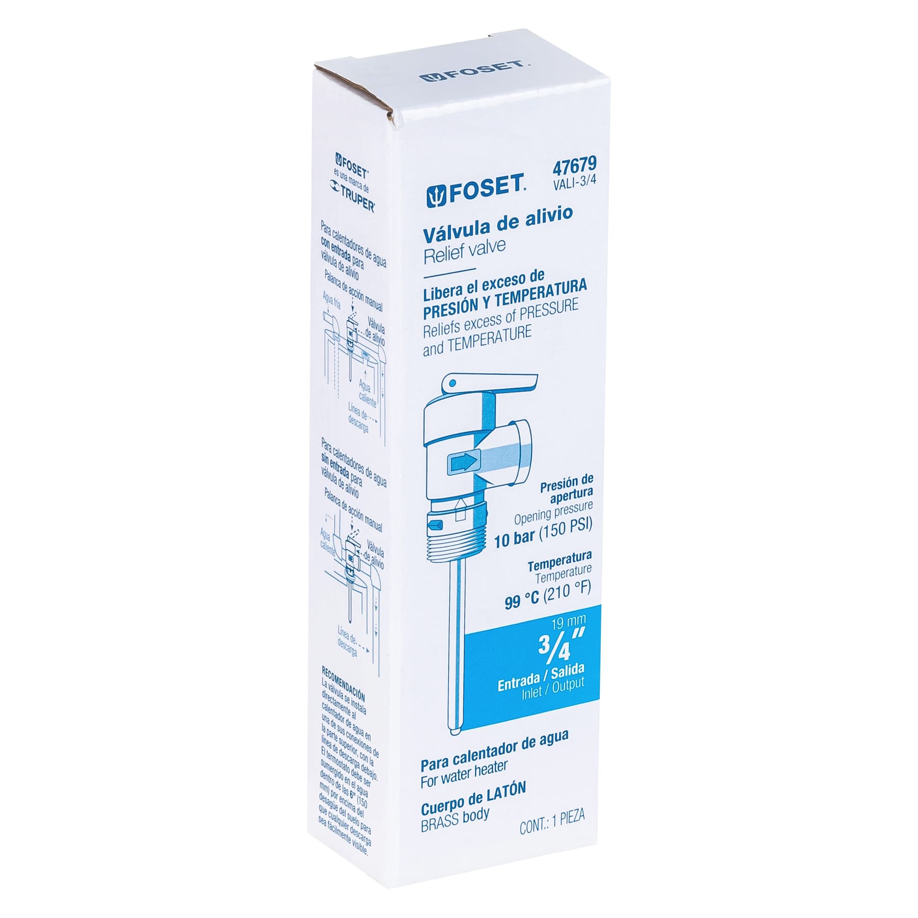Valvula de Alivio Foset 3/4" para Boiler