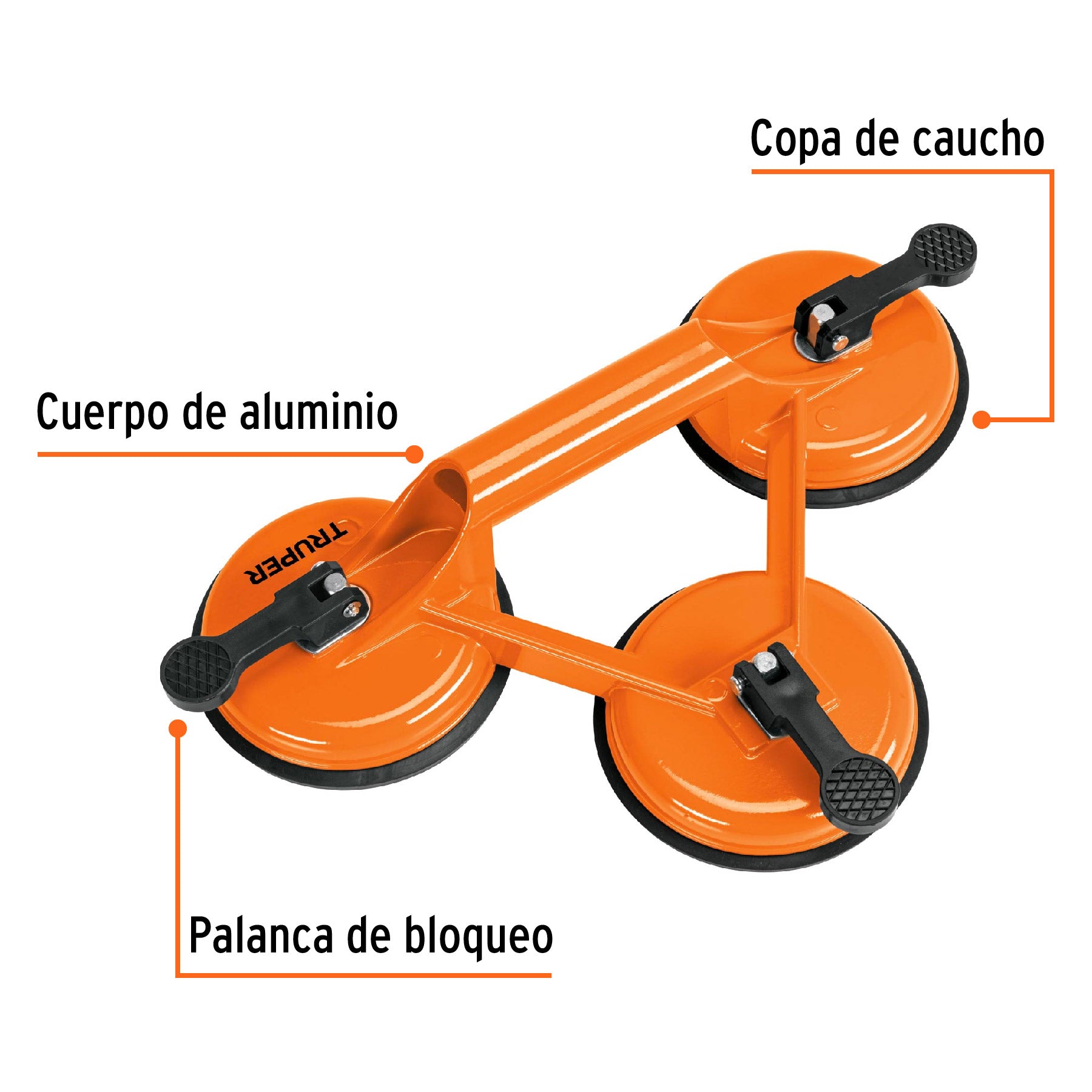 Ventosas de Aluminio para Vidrio Truper 3 Copas de Succion