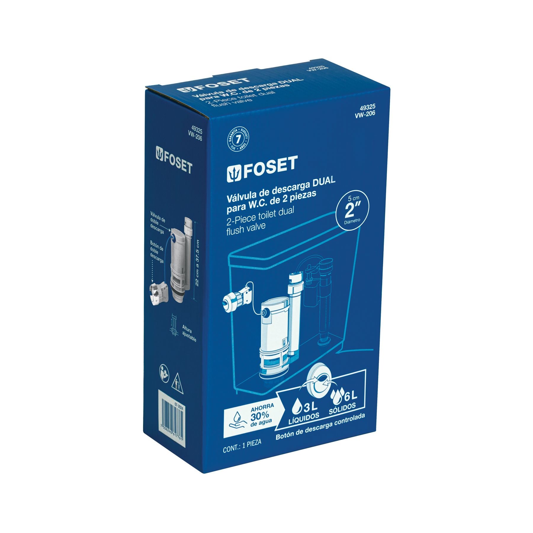Valvula Descarga Dual Sanitario de 2 Piezas de 2" con Boton Frontal, Lateral o Superior Foset