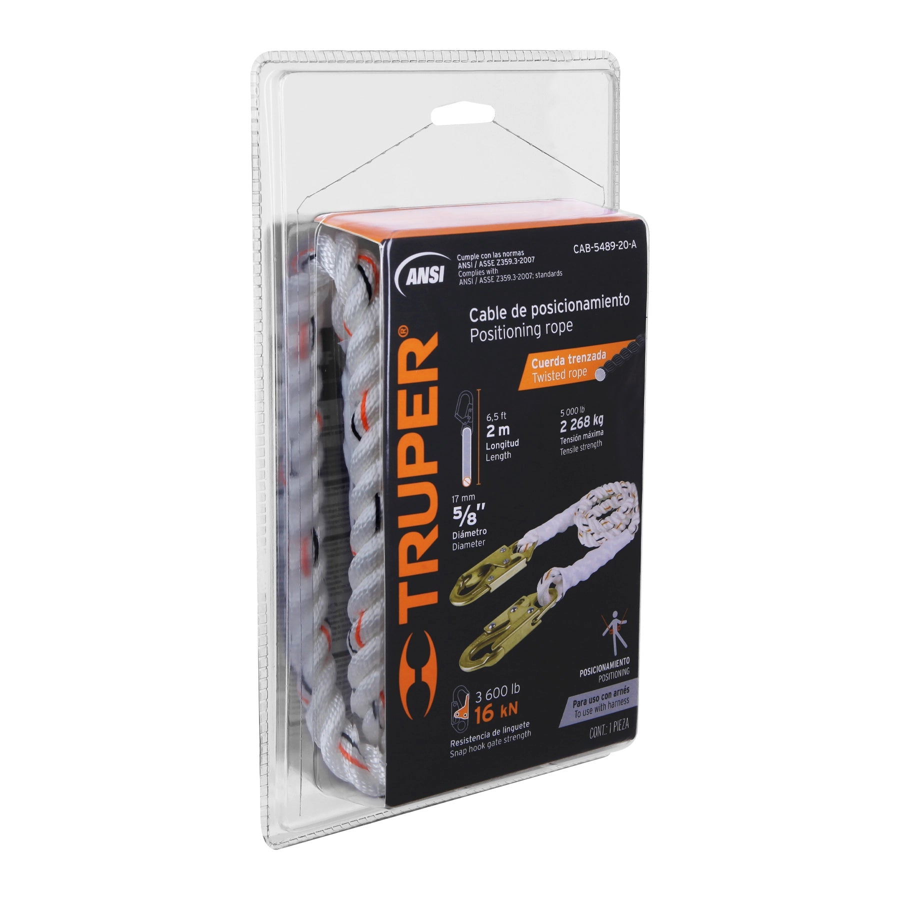 Cable de Posicionamiento Cuerda de Poliester 2 Metros Certificacion ANSI Truper