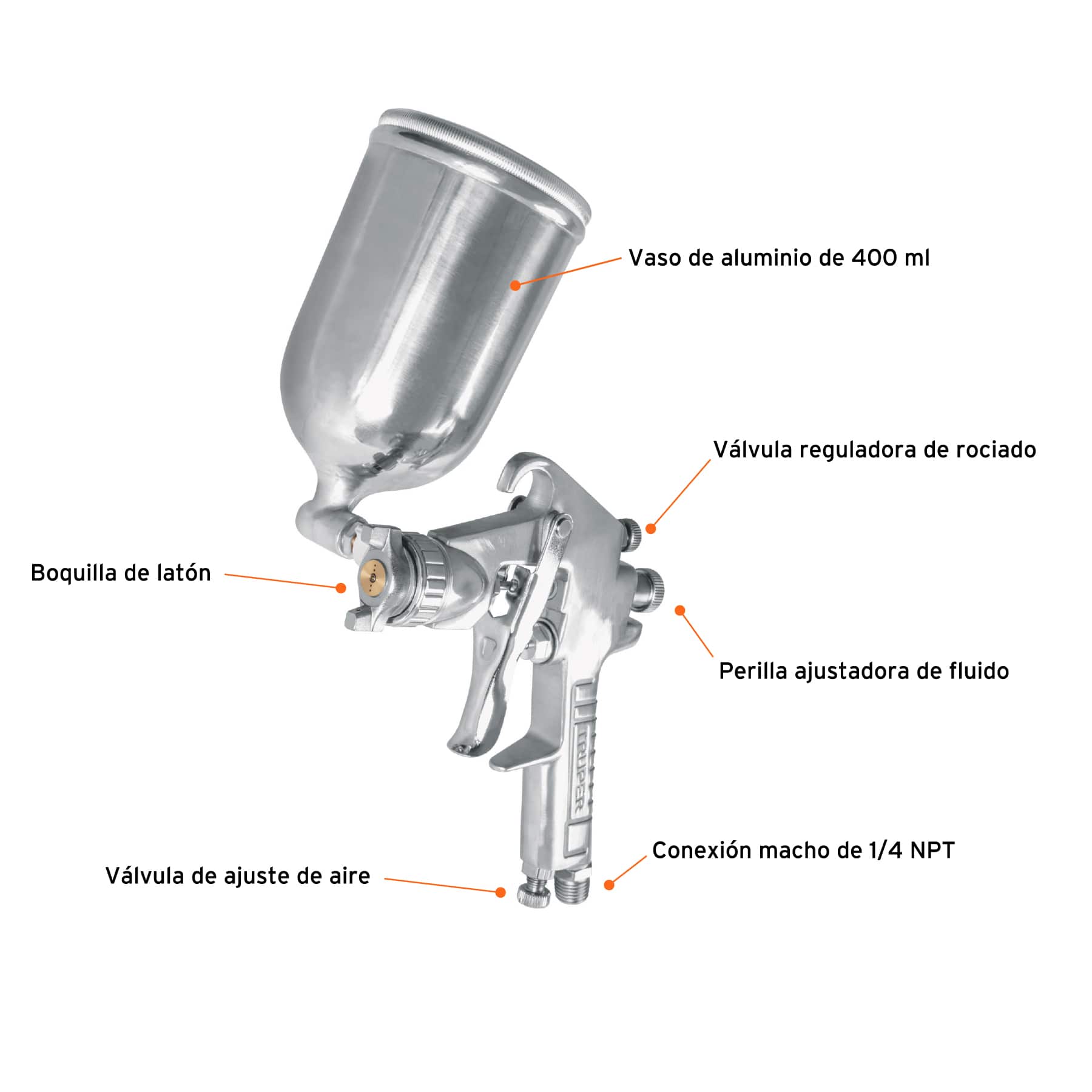 Pistola para Pintar de Gravedad de 30 PSI - 50 PSI 400 mls Truper