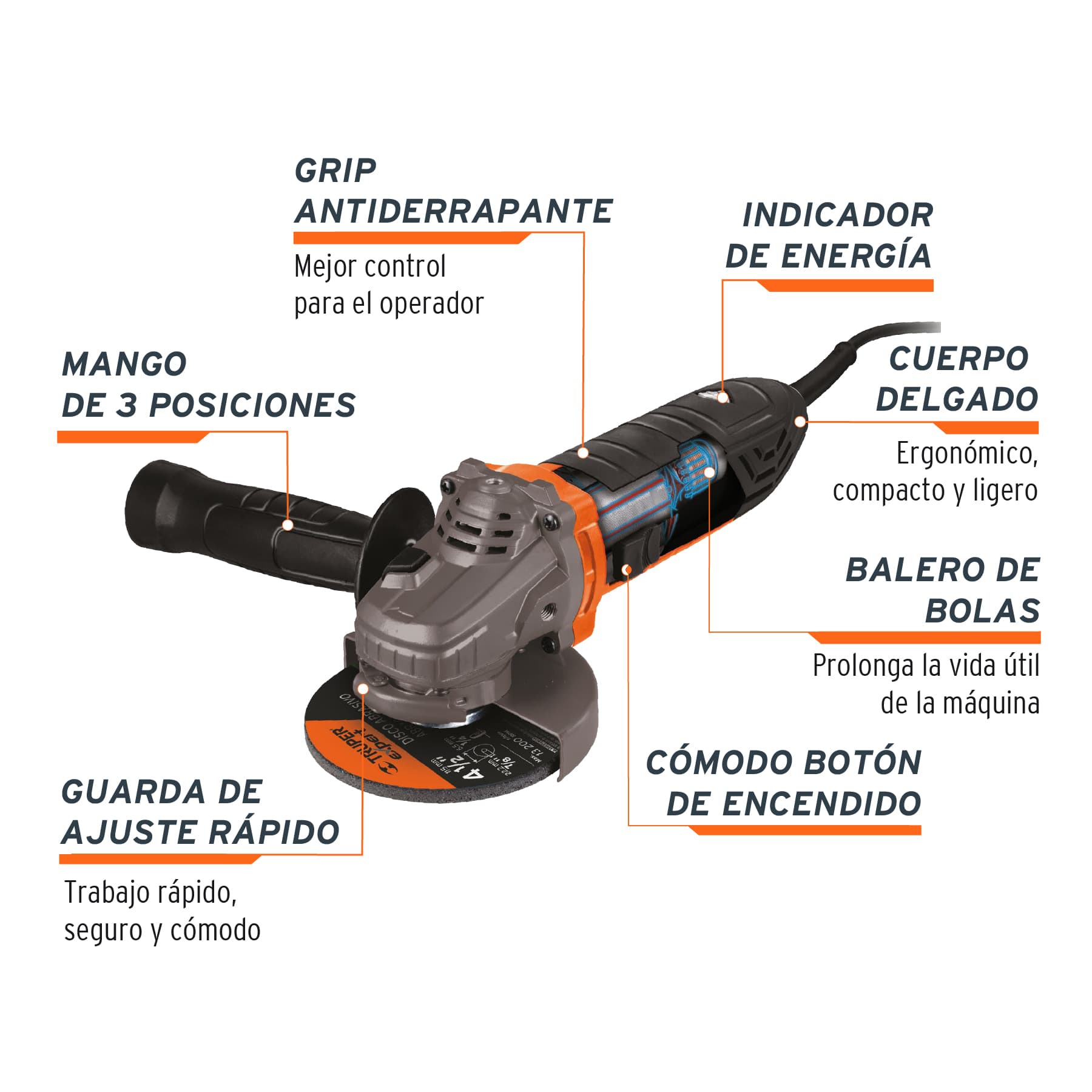 Esmeriladora Angular 4"1/2 - 750 Watts Truper ERGO-PRO
