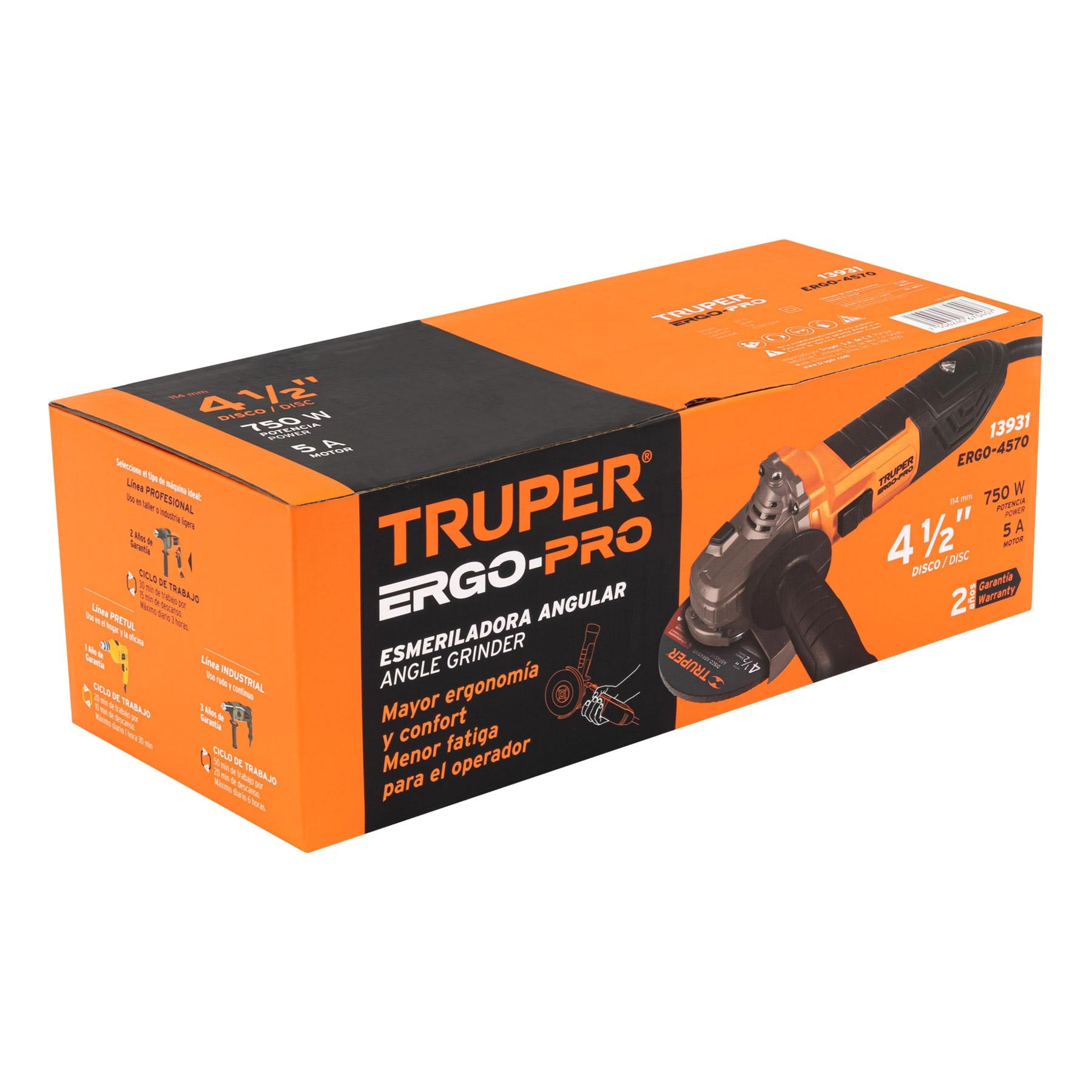 Esmeriladora Angular 4"1/2 - 750 Watts Truper ERGO-PRO