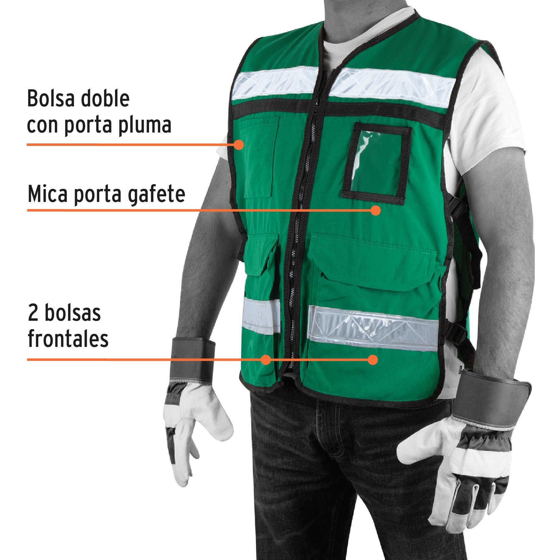 Chaleco Brigadista con Cintas Reflejantes Alta Visibilidad Truper Color Verde