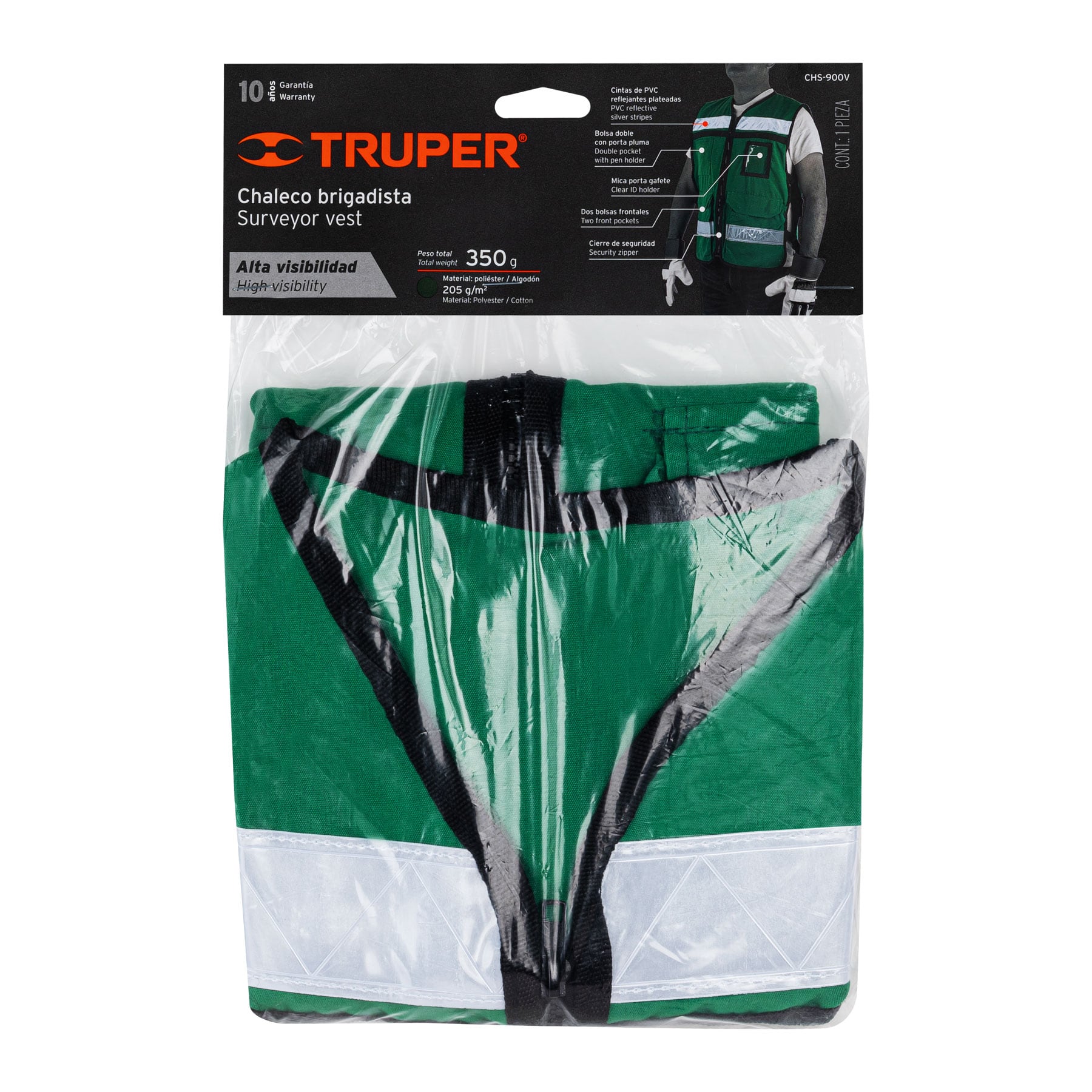 Chaleco Brigadista con Cintas Reflejantes Alta Visibilidad Truper Color Verde