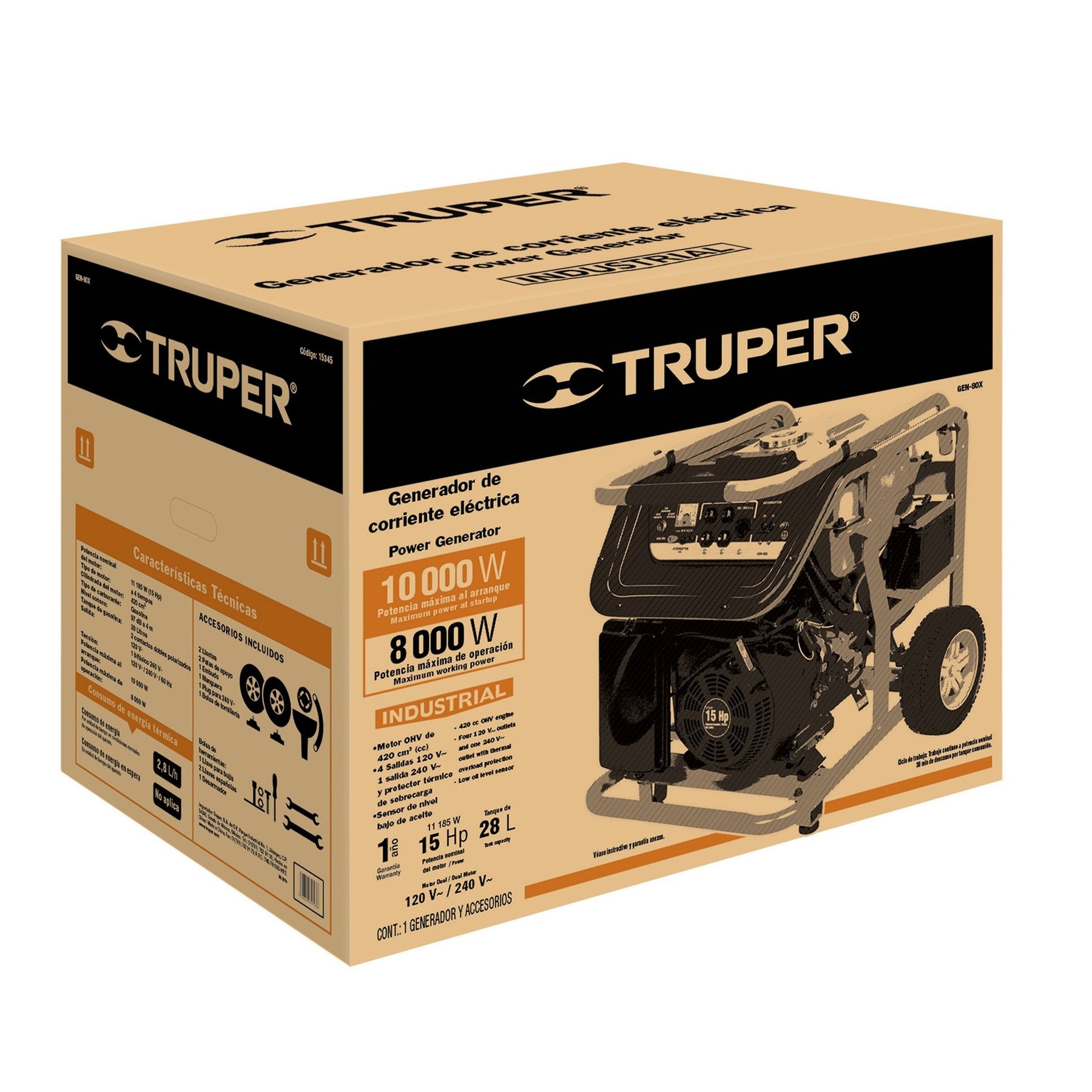 Generador Electrico a Gasolina 8,000 Watts Truper