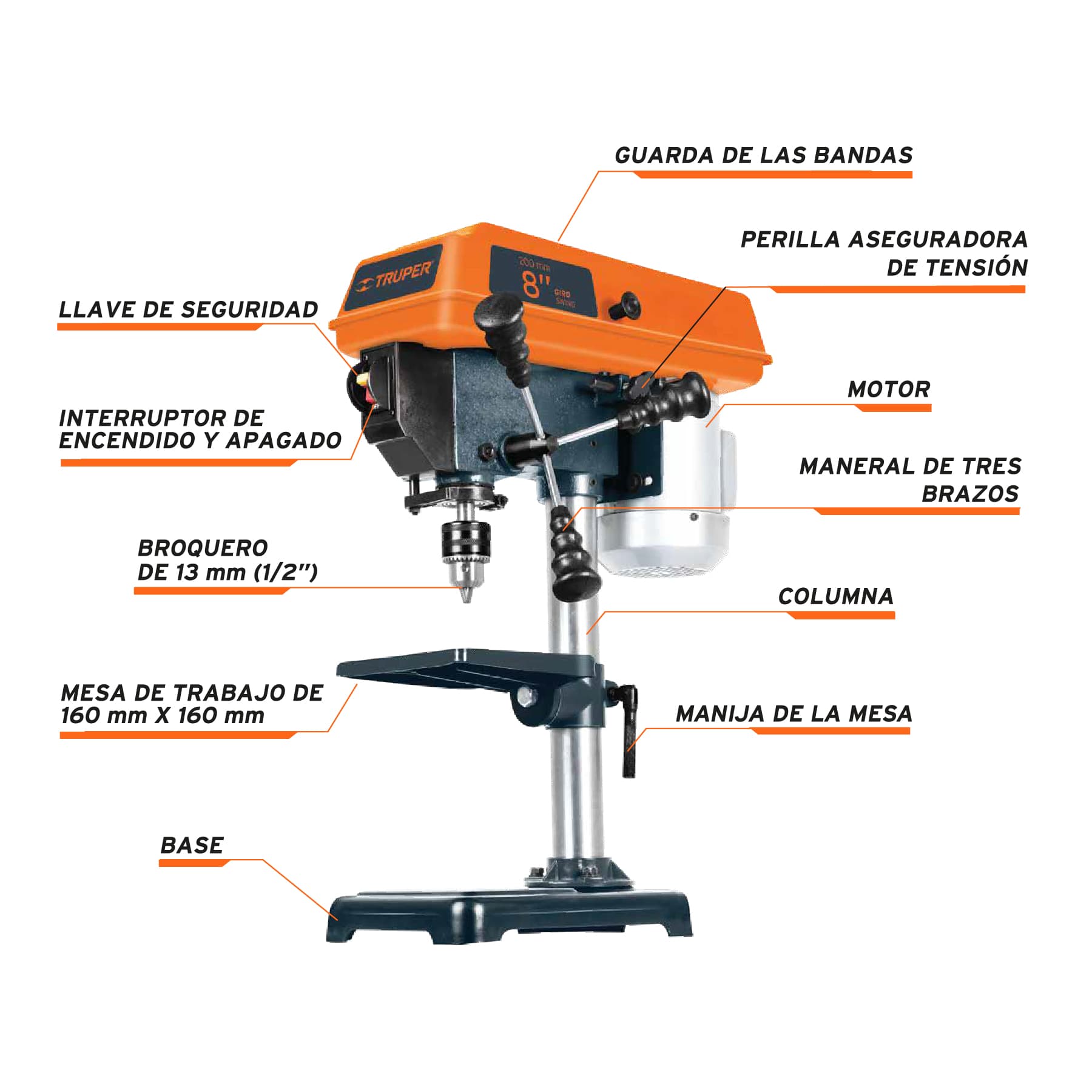 Taladro Estacionario de Banco 250 Watts Broquero de 1/2" Truper