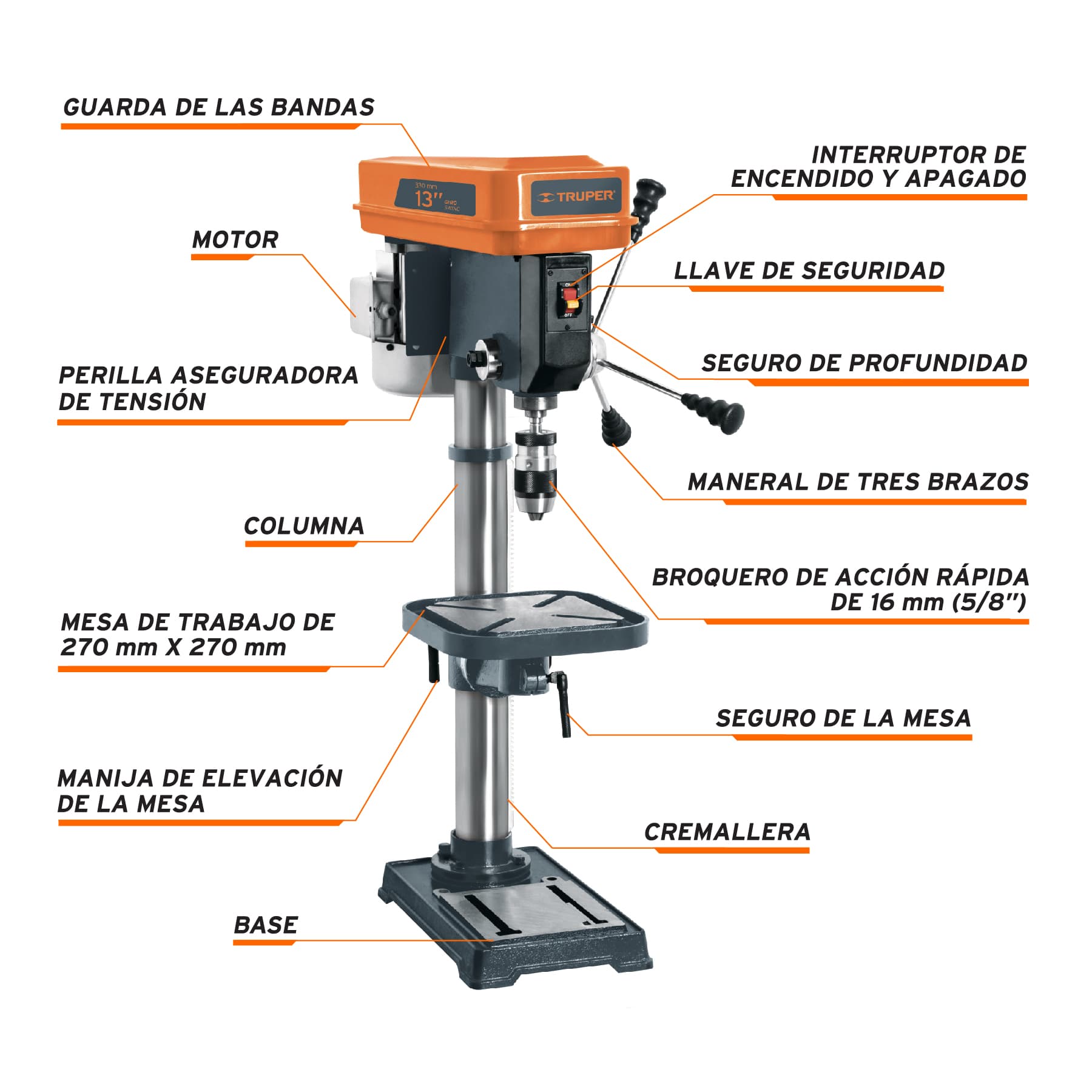 Taladro Estacionario de Piso 560 Watts Broquero de 5/8" Truper